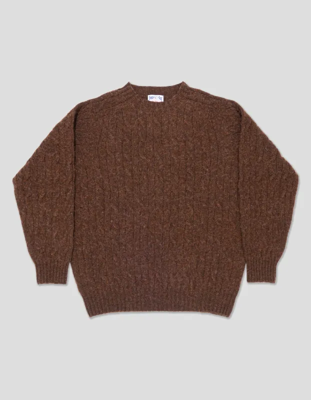 Made-in-Scotland Brown Shaggy Dog Cableknit Sweater - Classic Fit sold by J. Press