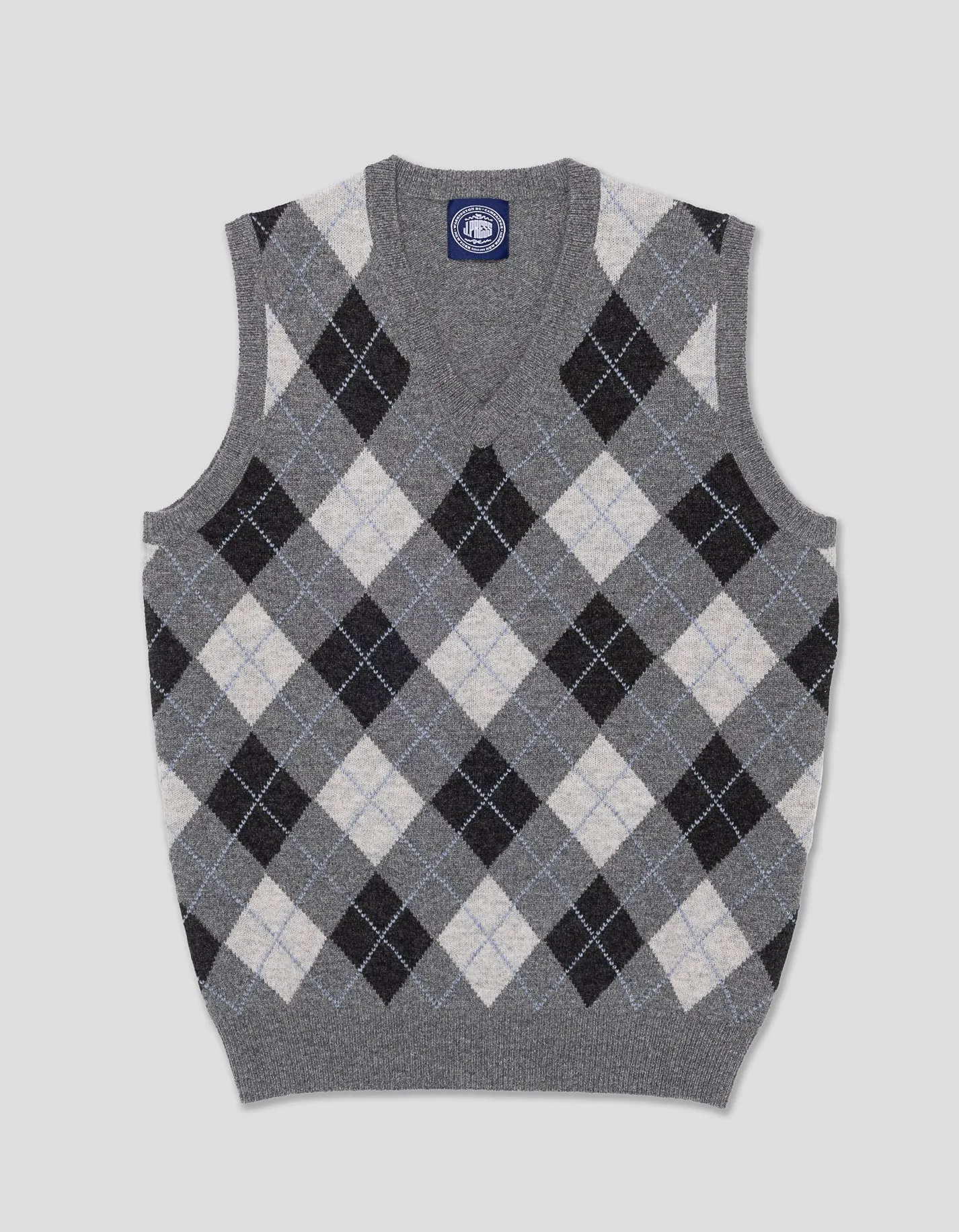 LAMBSWOOL ARGYLE FRONT V-NECK VEST - GREY sold by J. Press