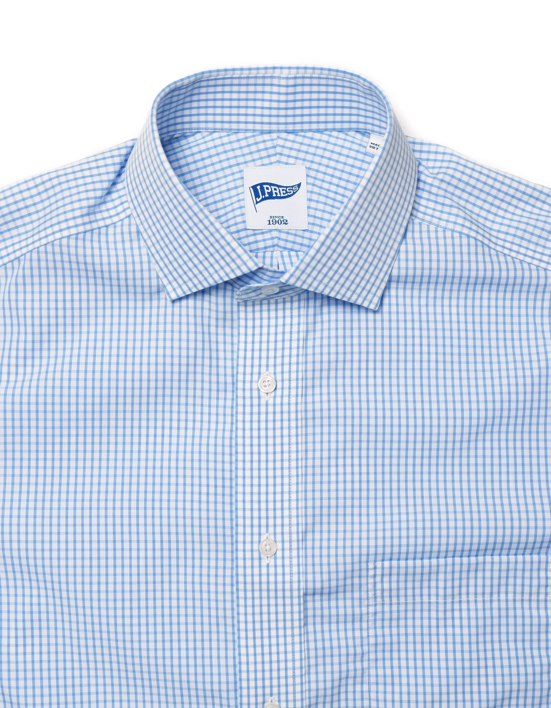 Light Blue Check Spread Collar Dress Shirt - Trim Fit sold by J. Press product image thumbnail 2