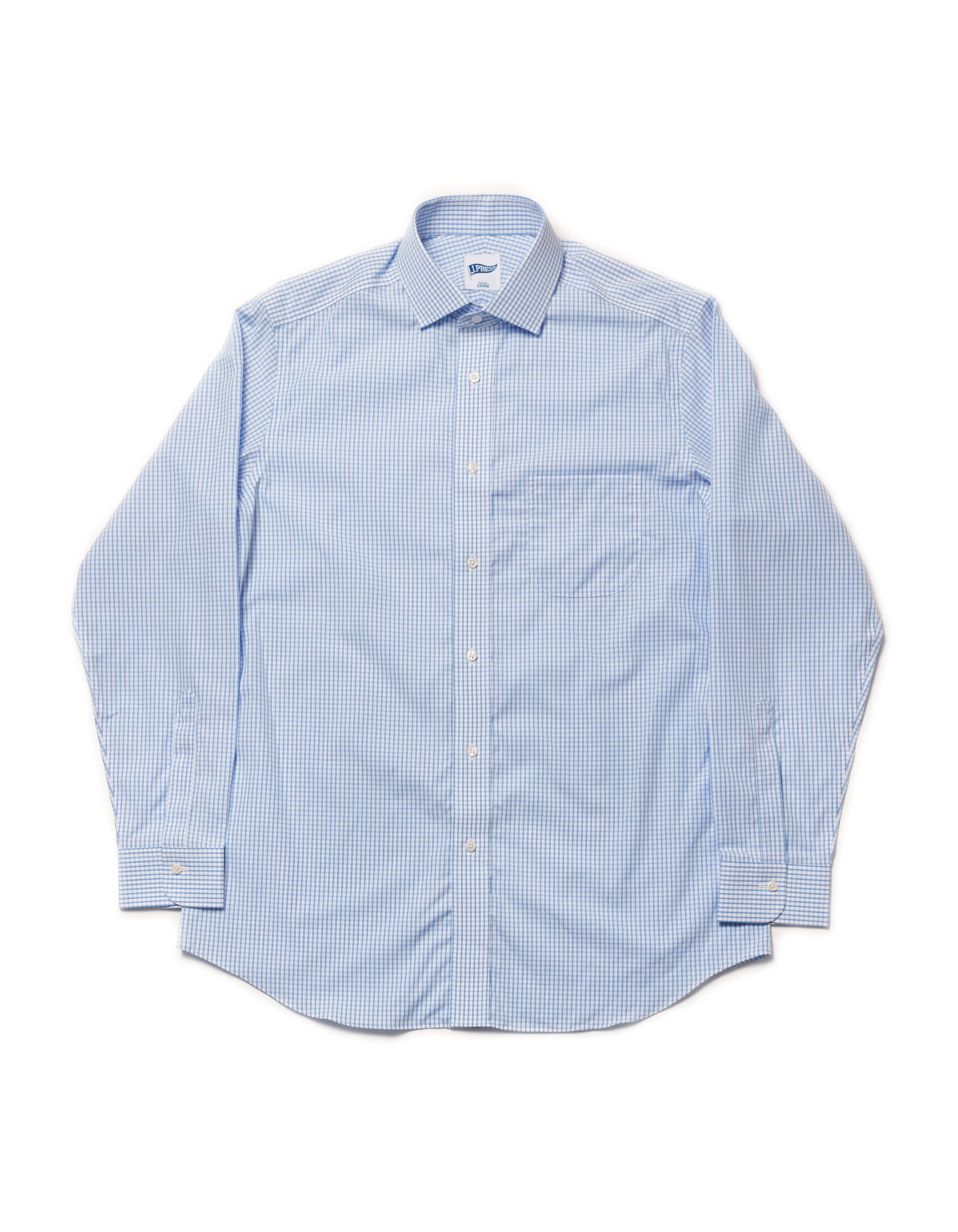 Light Blue Check Spread Collar Dress Shirt - Trim Fit sold by J. Press