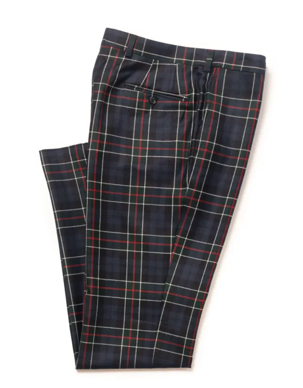 TARTAN DRESS TROUSERS - GREEN/NAVY WITH RED/WHITE PANE sold by J. Press