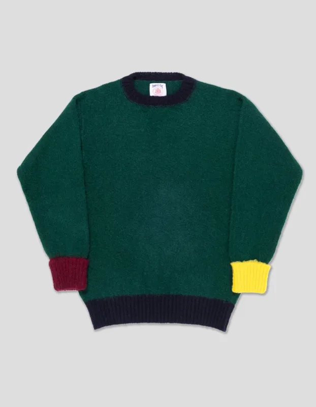 J.PRESS X SEBAGO COLORBLOCK SHAGGY DOG SWEATER - GREEN sold by J. Press