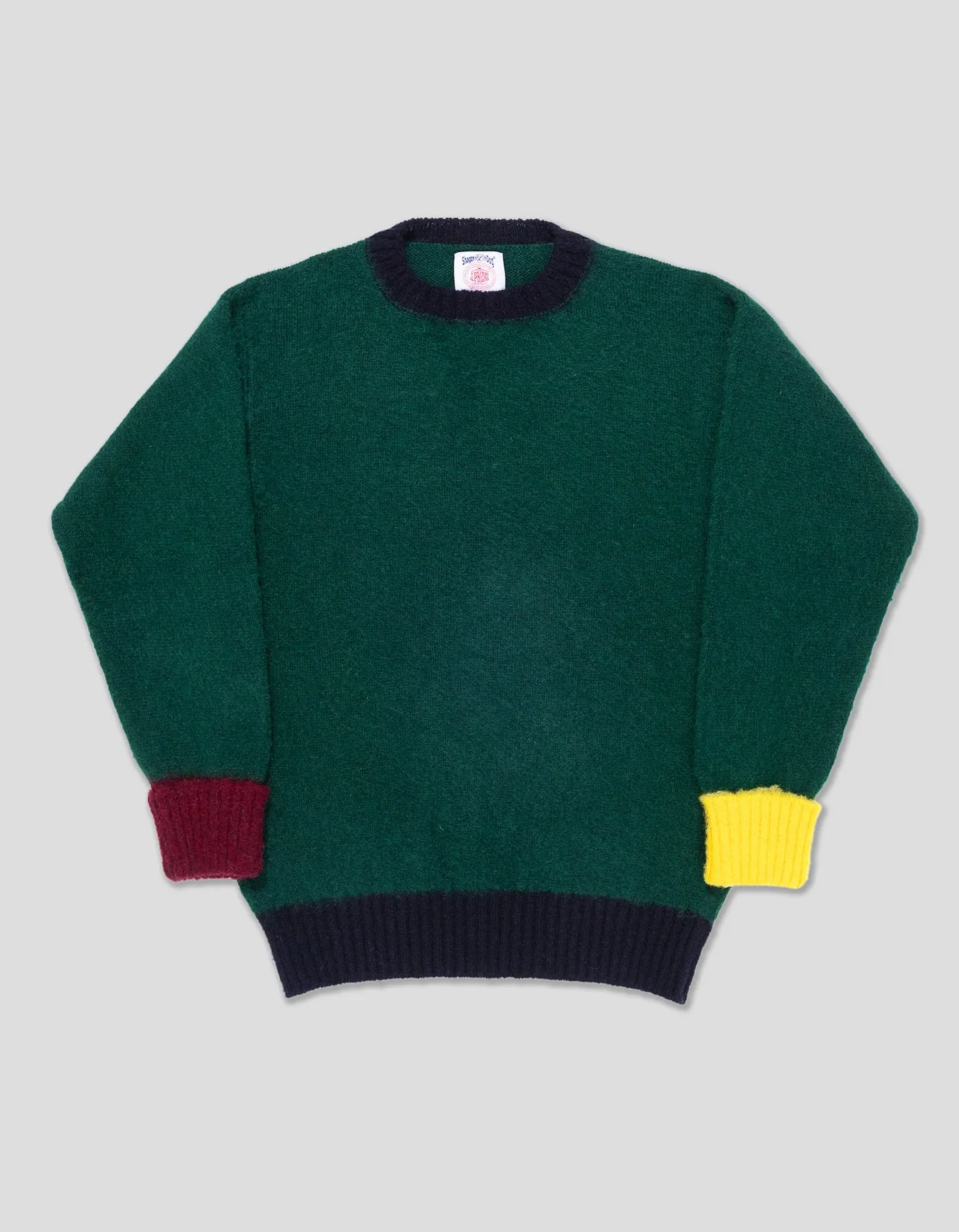 Made-in-Scotland Green Colorblock Shaggy Dog Sweater sold by J. Press