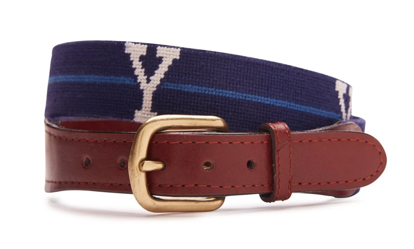 Yale University Y-Stripe Needlepoint Belt sold by J. Press