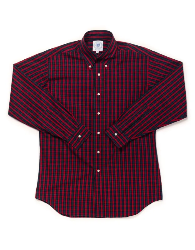 Made-in-USA Red & Navy Tartan Broadcloth Sport Shirt - Classic Fit sold by J. Press
