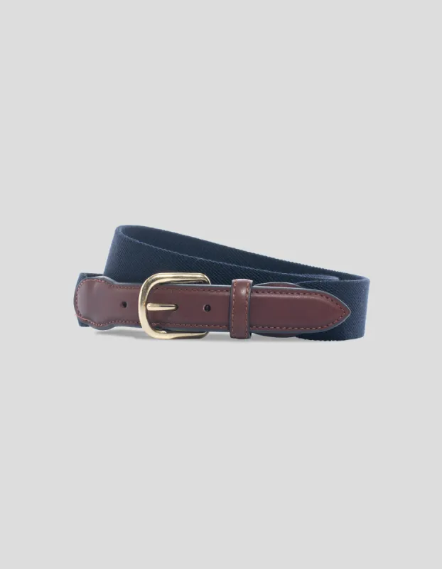 Made-in-USA Solid Navy Belgian Stretch Surcingle Belt sold by J. Press