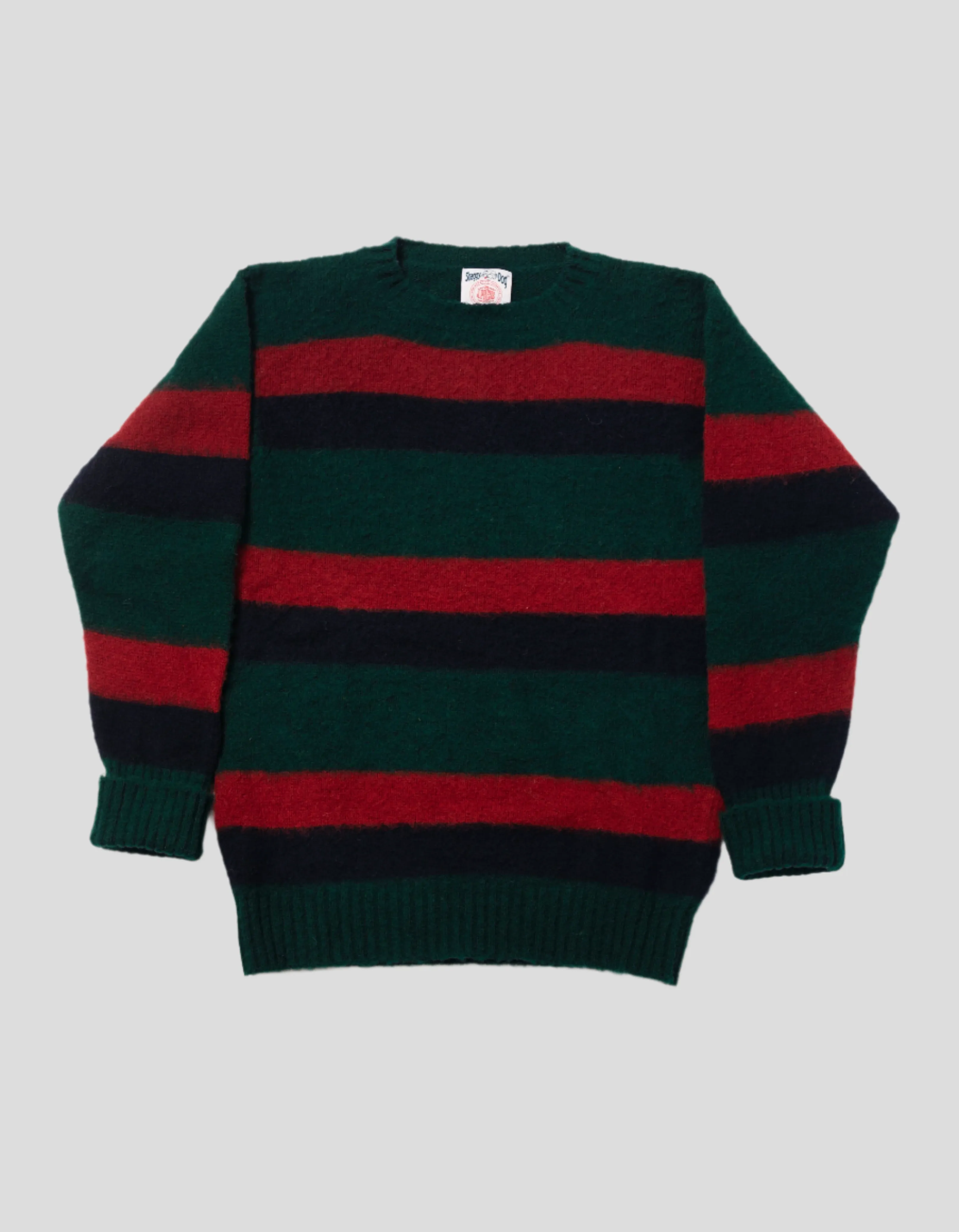 Made-in-Scotland Shaggy Dog Green, Navy & Red Regimental Stripe Sweater - Classic Fit sold by J. Press