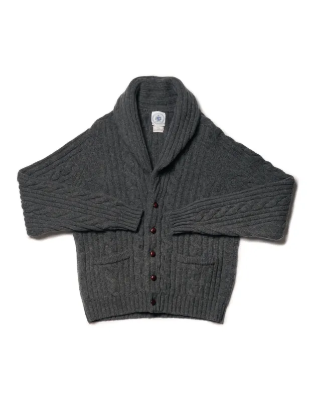 Made-in-Scotland Grey Shawl Collar Cableknit Cardigan sold by J. Press