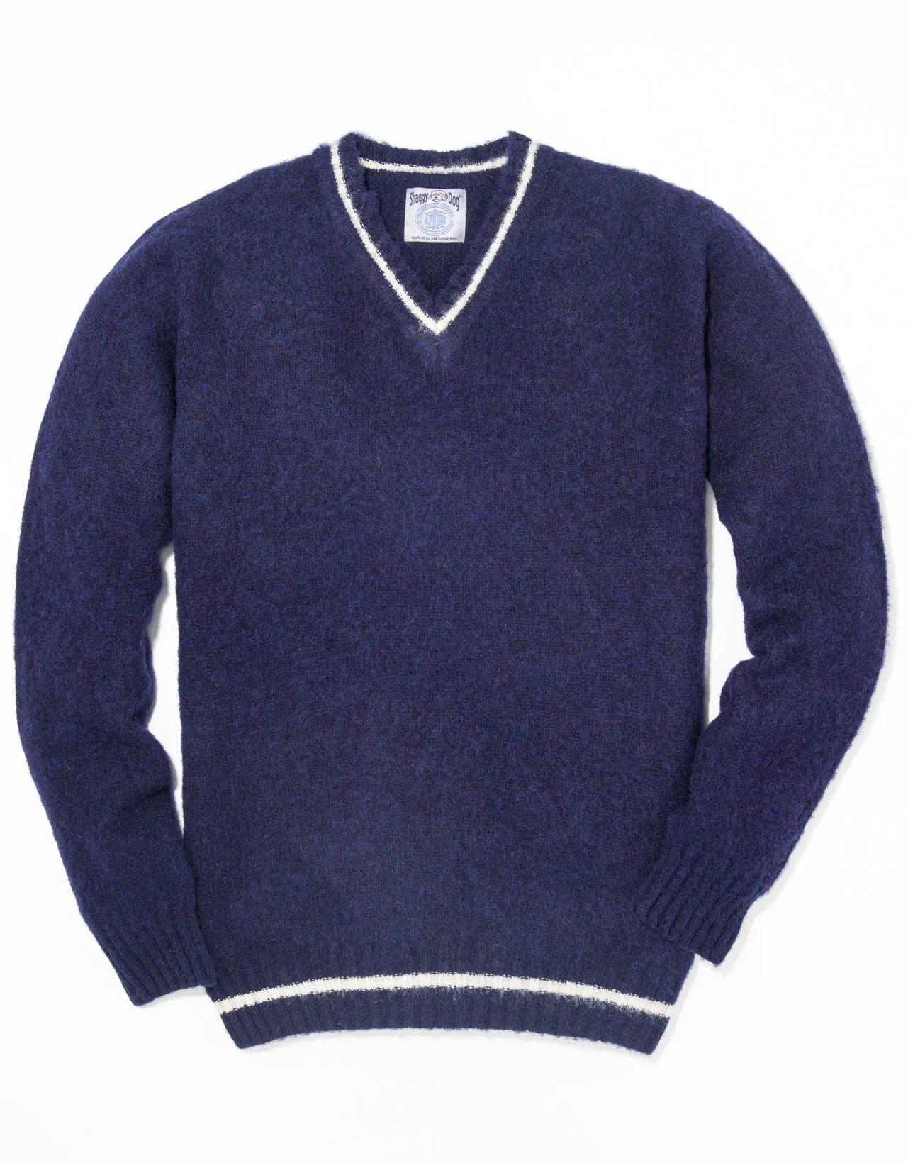 Made-in-Scotland Blue Shaggy Dog V-Neck Sweater - Trim Fit sold by J. Press