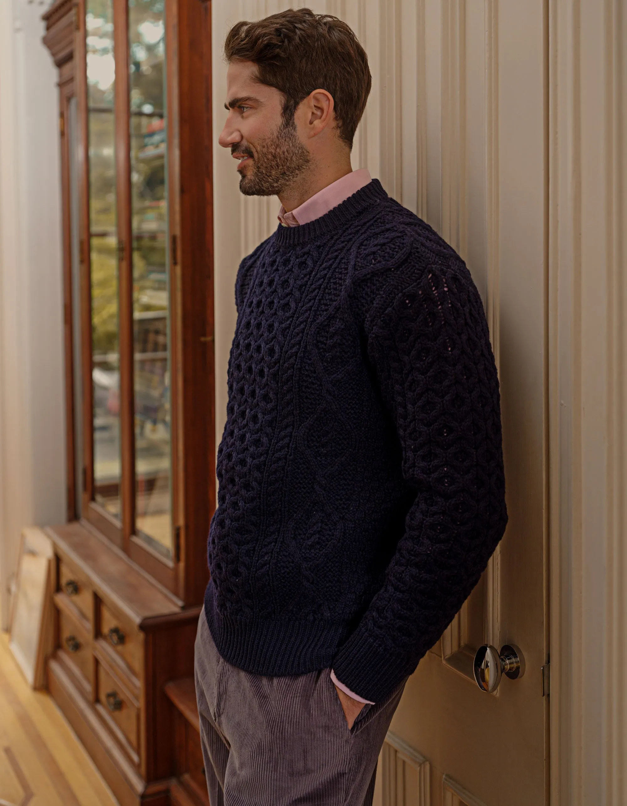 Made-in-Ireland Navy Aran Fisherman's Sweater sold by J. Press product image thumbnail 2