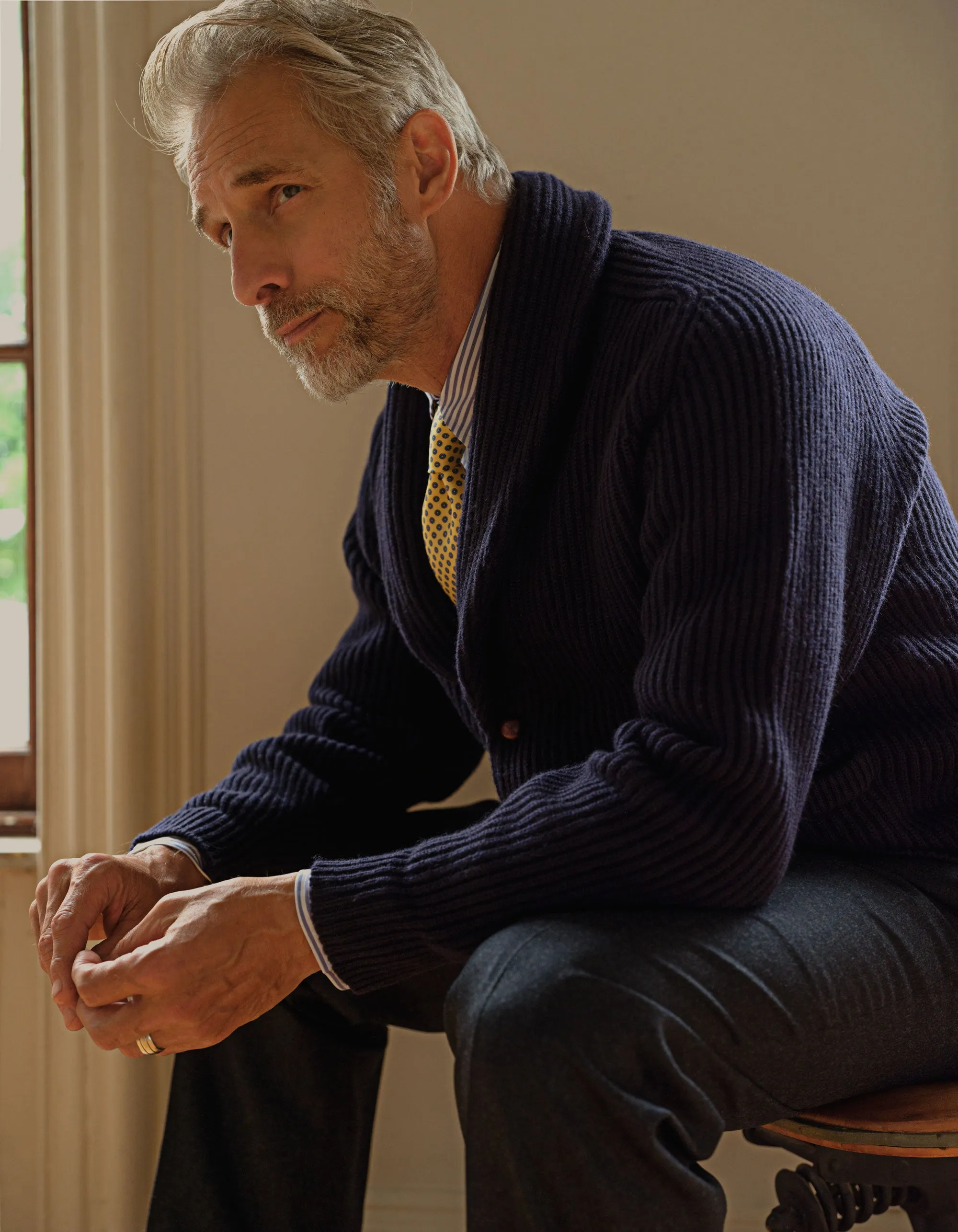 Made-in-Scotland Navy Cashmere Shawl Collar Cardigan sold by J. Press product image thumbnail 2