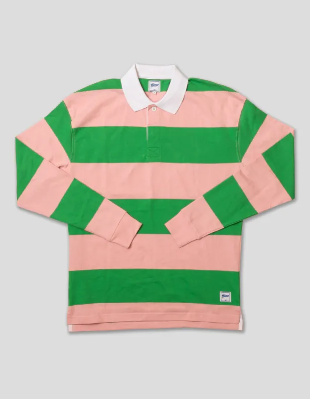 GREEN/PINK BLOCK STRIPE RUGBY SHIRT sold by J. Press