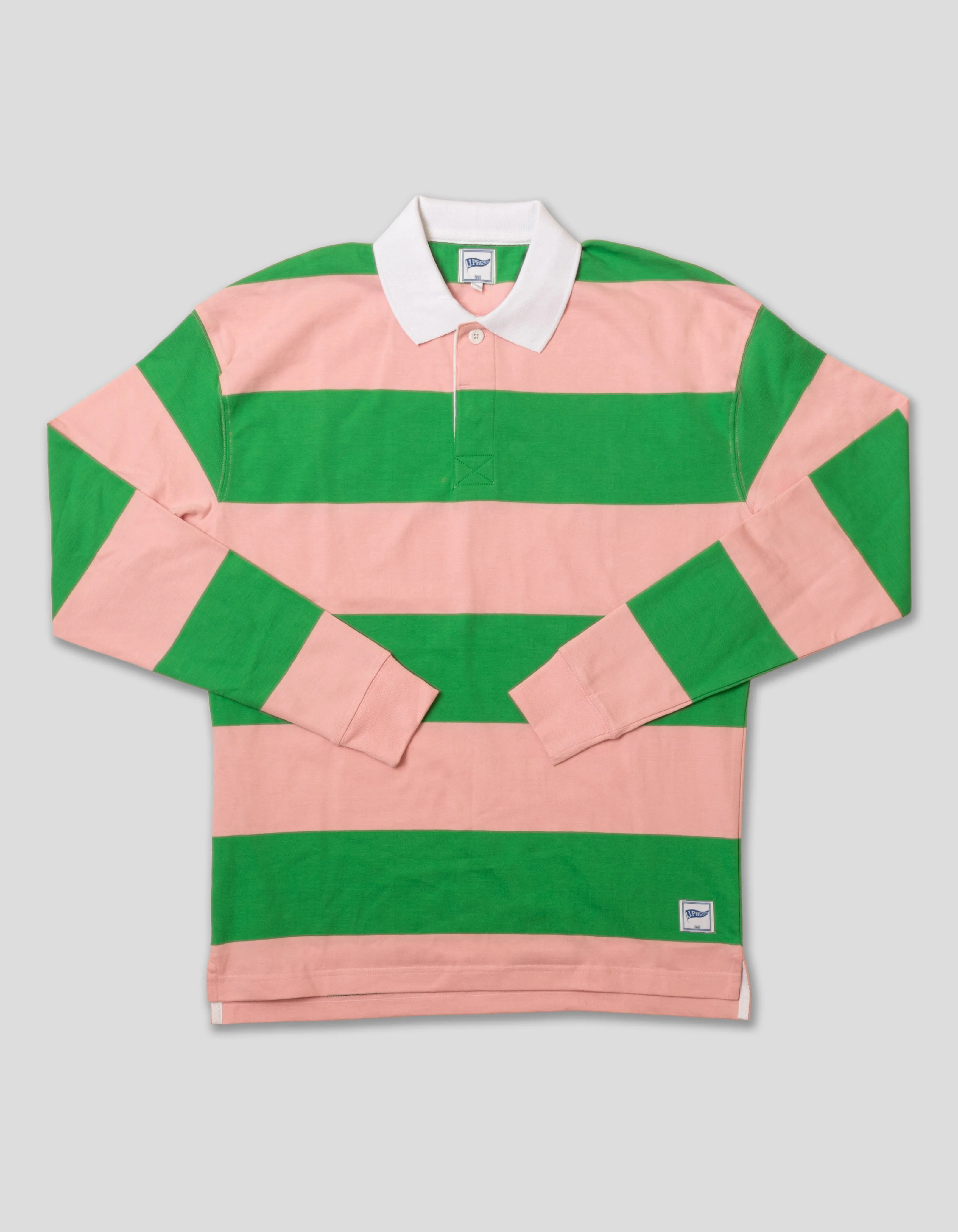 Pink & Green Guard Stripe Rugby Shirt - Trim Fit sold by J. Press