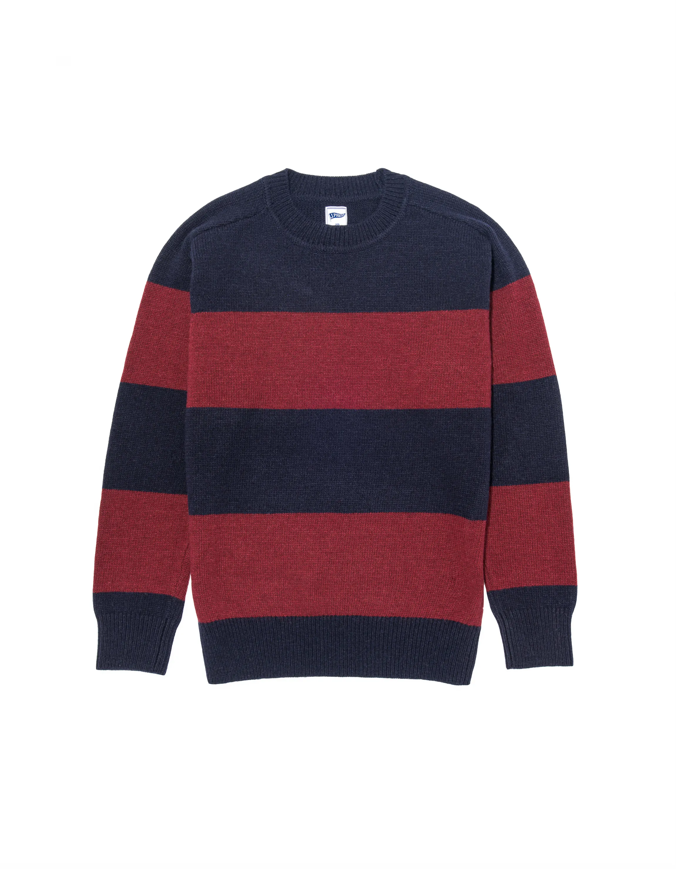 Burgundy & Navy Rugby Stripe Crewneck Sweater - Trim Fit sold by J. Press