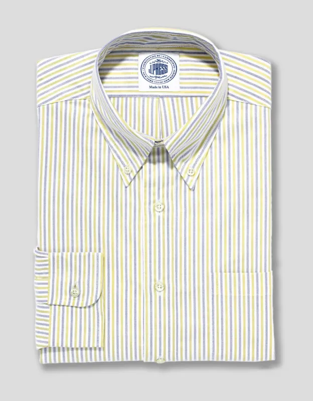 Made-in-USA Yellow & Blue Alternating Stripe Oxford Dress Shirt - Classic Fit sold by J. Press