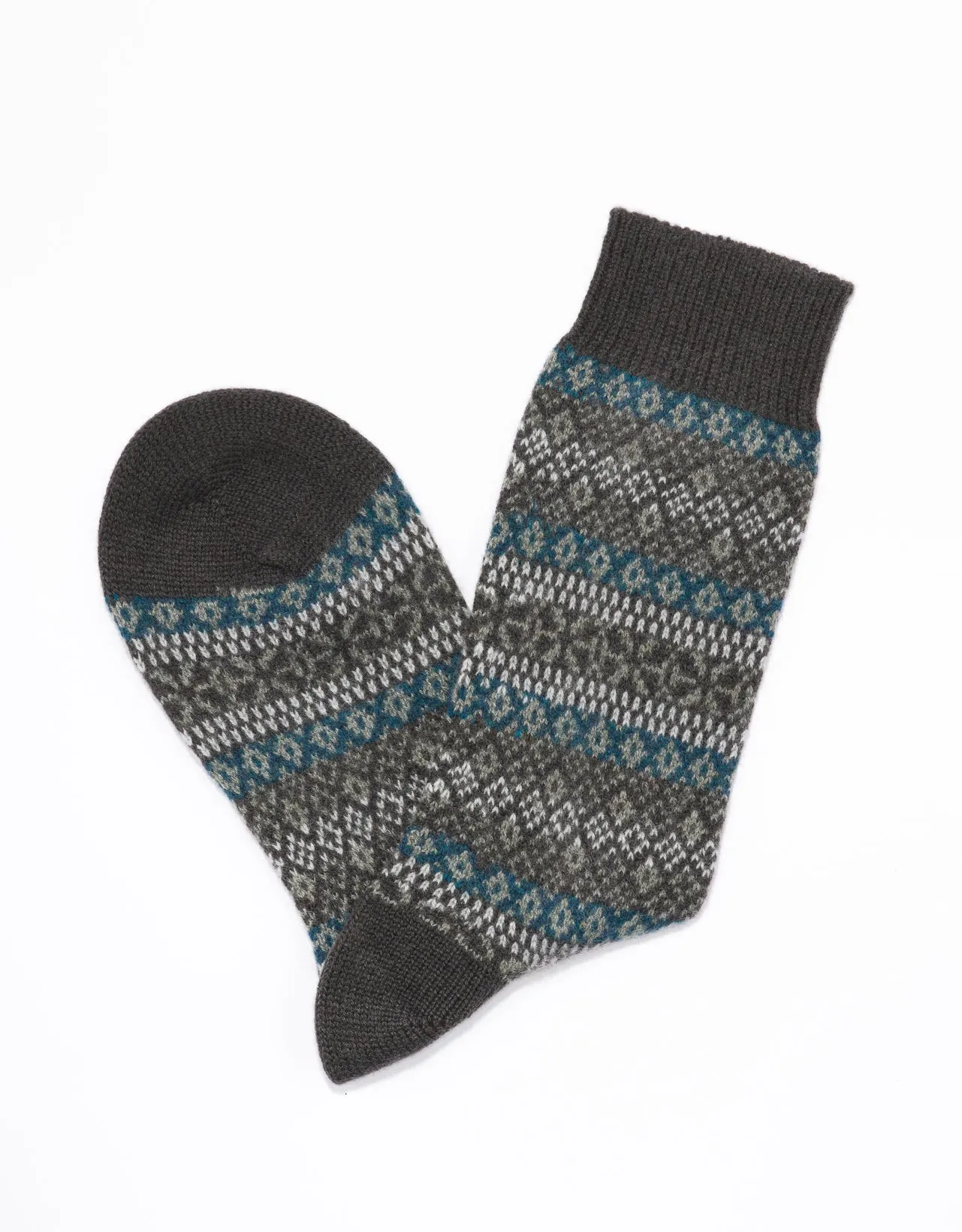CASHMERE FAIR ISLE SOCKS - GREEN sold by J. Press