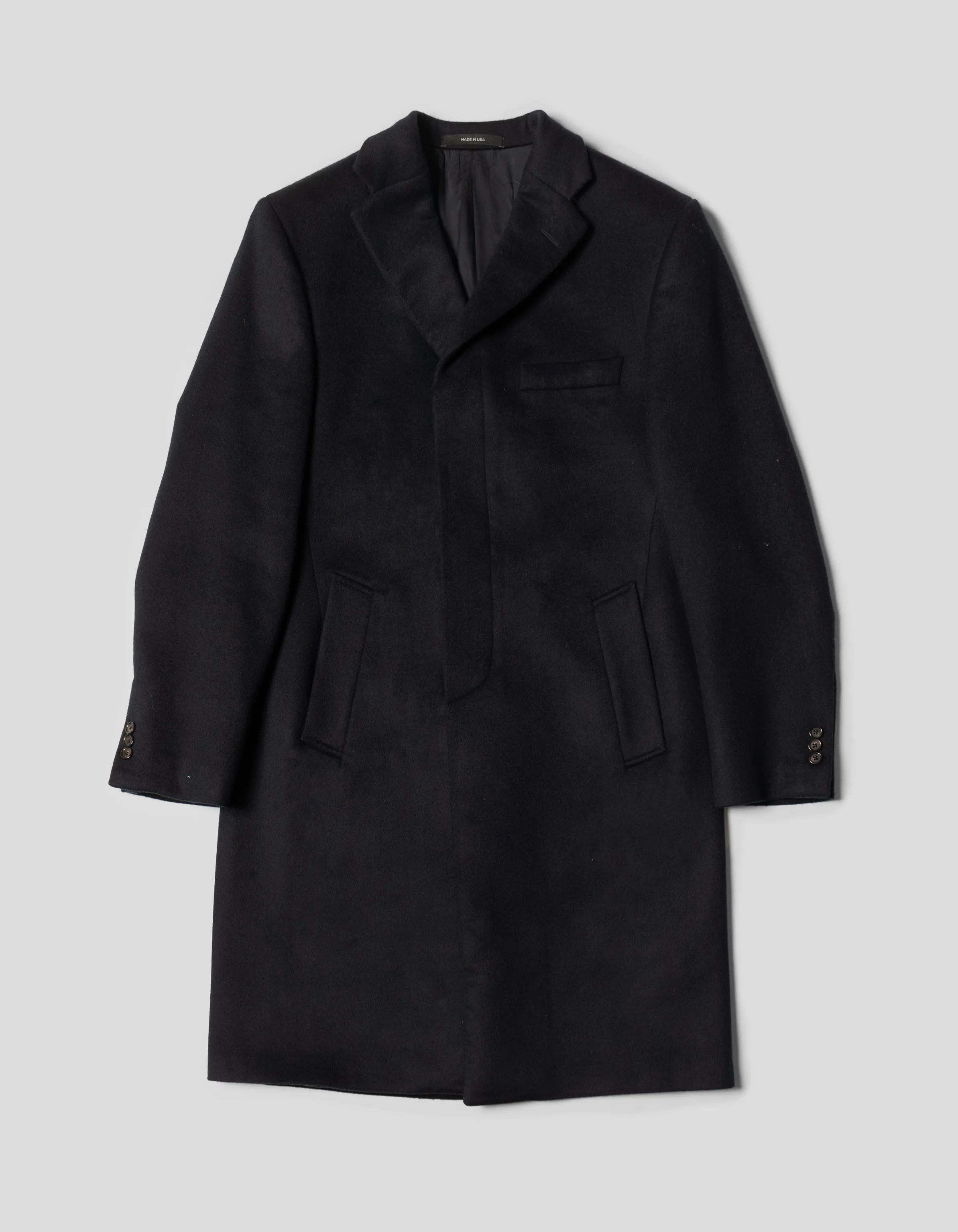 Made-in-USA Navy Wool/Cashmere Topcoat sold by J. Press