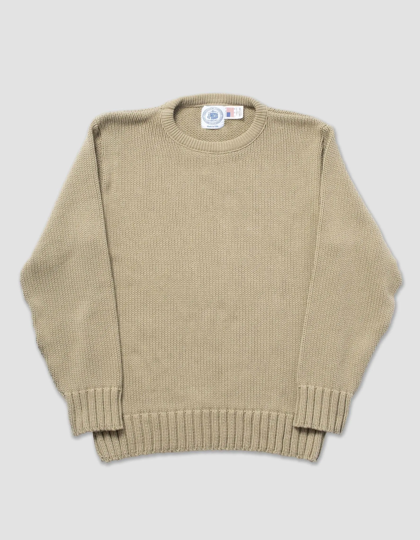 Made-in-USA Tan Chunky Cotton Crewneck Sweater sold by J. Press