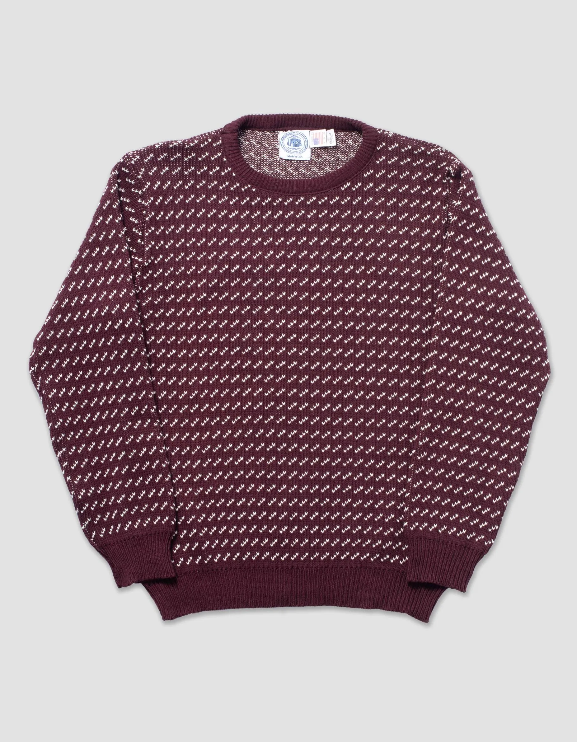 BURGUNDY/WHITE CHEVRON COTTON CREWNECK SWEATER sold by J. Press