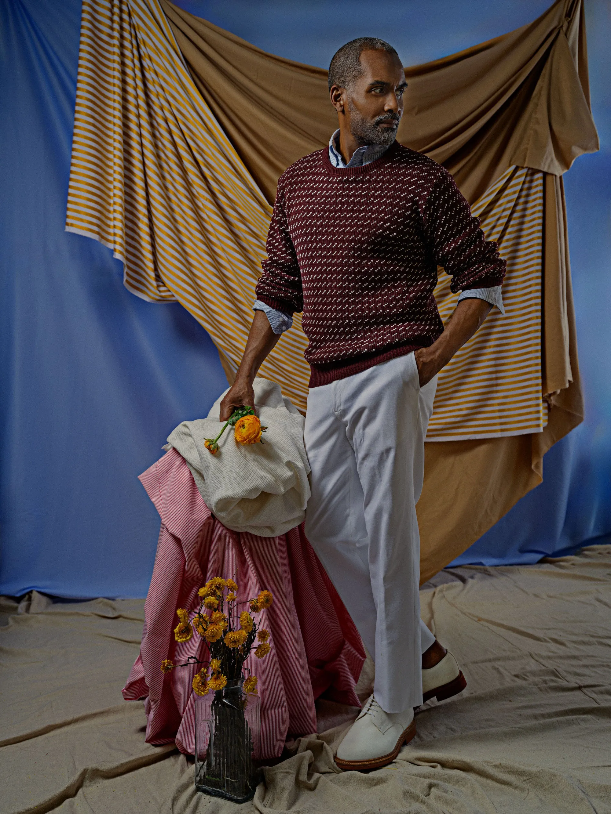 BURGUNDY/WHITE CHEVRON COTTON CREWNECK SWEATER sold by J. Press product image thumbnail 2