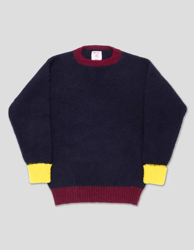 J.PRESS X SEBAGO COLORBLOCK SHAGGY DOG SWEATER - NAVY sold by J. Press