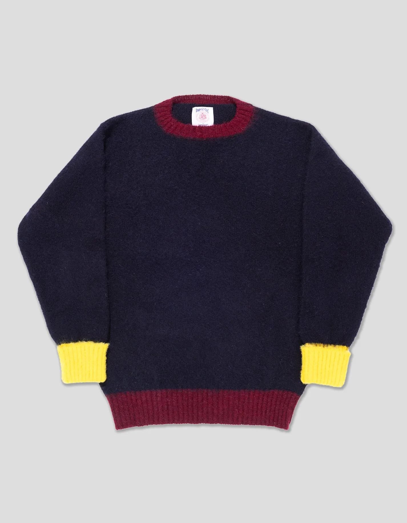 J.PRESS X SEBAGO COLORBLOCK SHAGGY DOG SWEATER - NAVY sold by J. Press