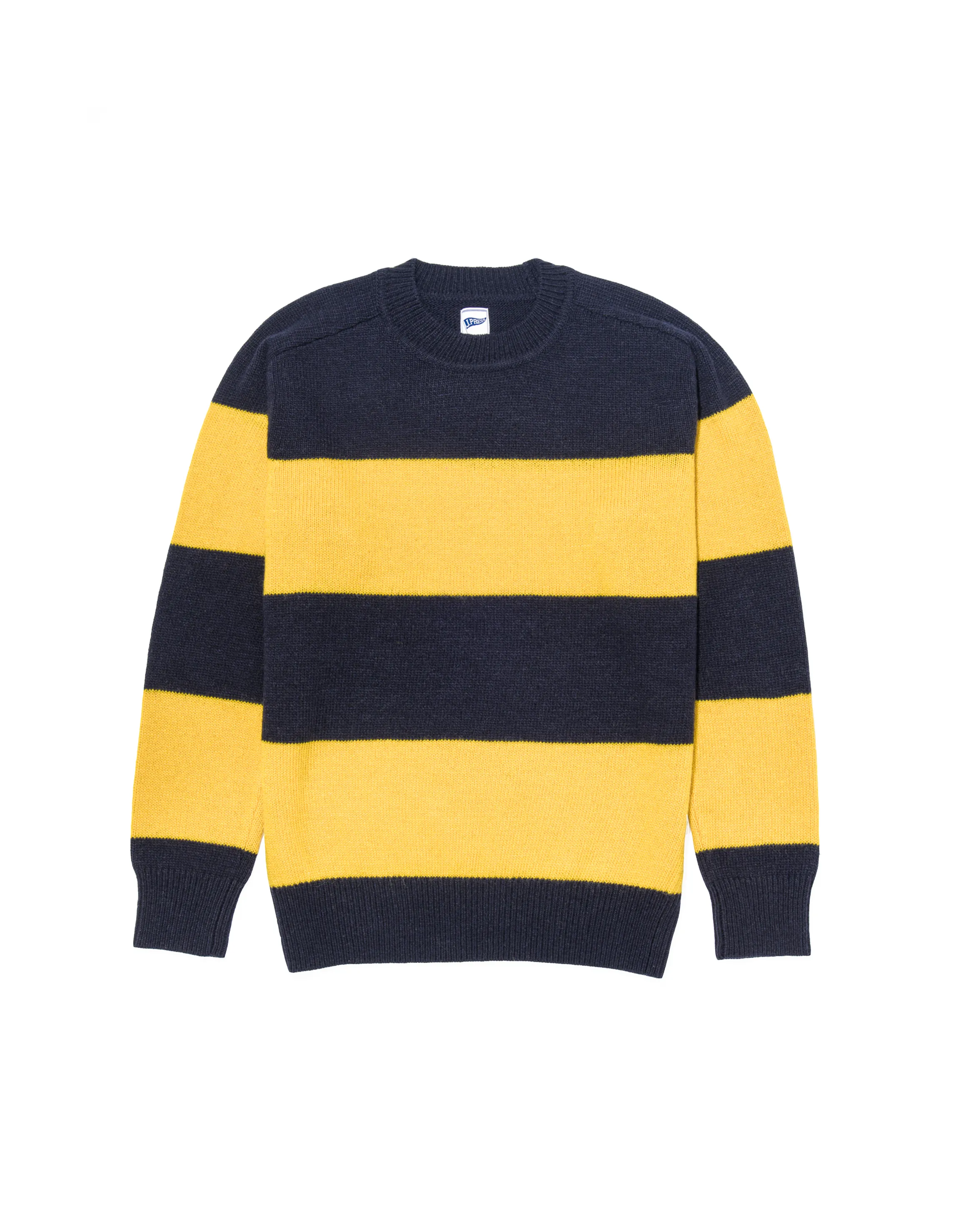 Yellow & Navy Rugby Stripe Crewneck Wool Sweater - Trim Fit sold by J. Press