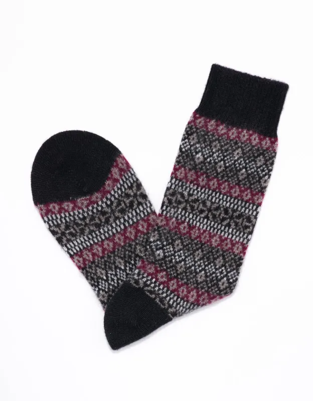 CASHMERE FAIR ISLE SOCKS - BURGUNDY sold by J. Press