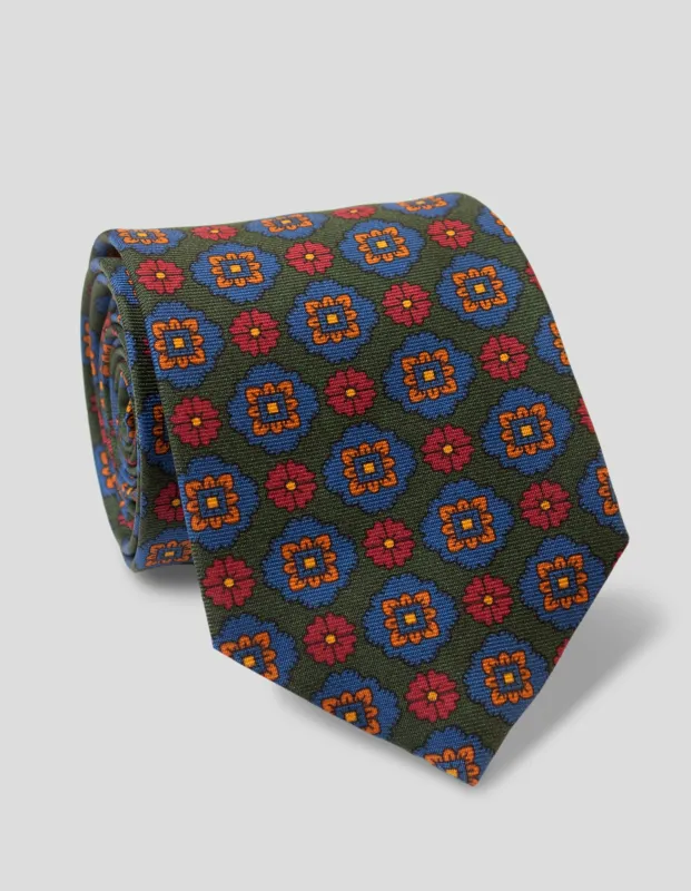 PRINTED MADDER FOULARD TIE - GREEN/RED sold by J. Press