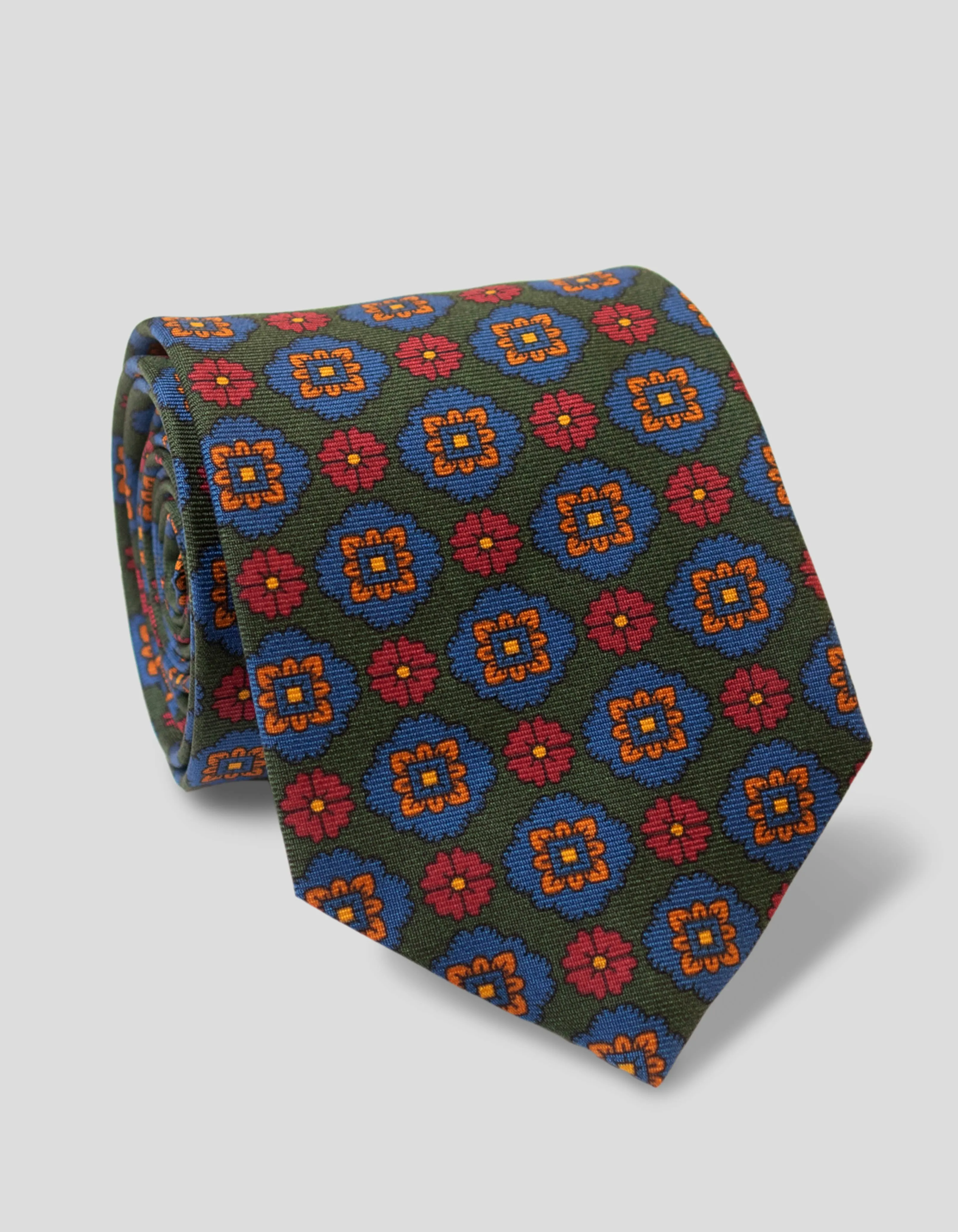 PRINTED MADDER FOULARD TIE - GREEN/RED sold by J. Press