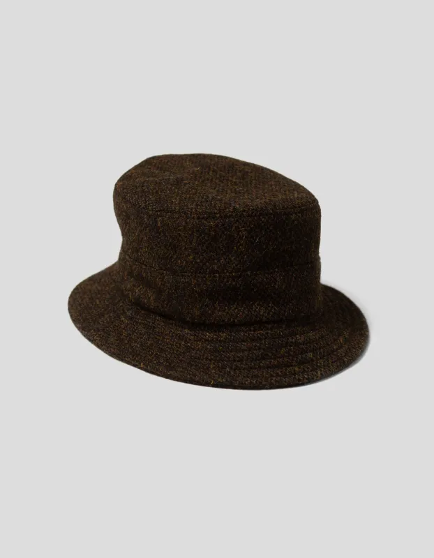 Made-in-Italy Brown & Olive Ticweave Harris Tweed Bucket Hat sold by J. Press