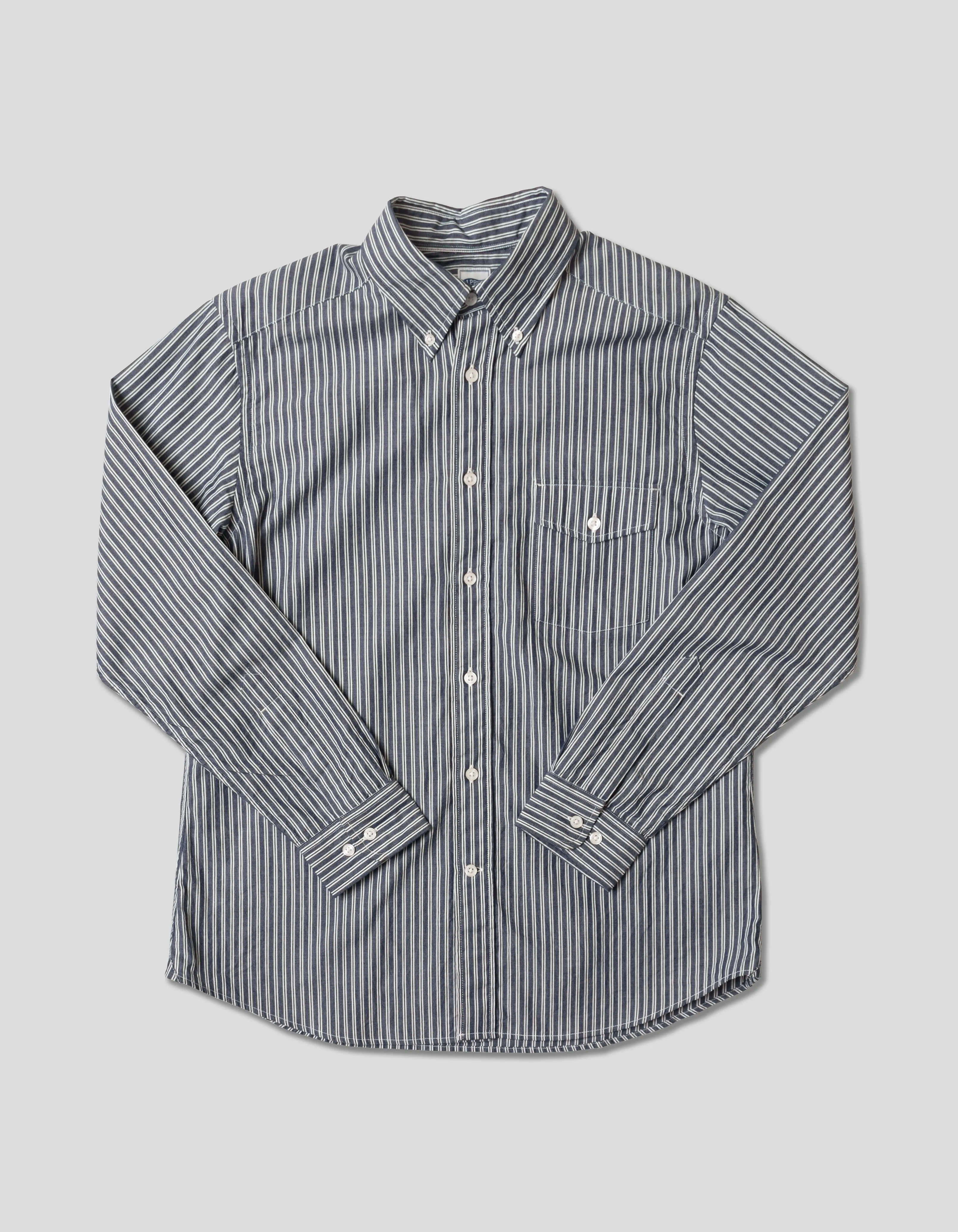 Navy Oxford Double Stripe Shirt - Trim Fit sold by J. Press