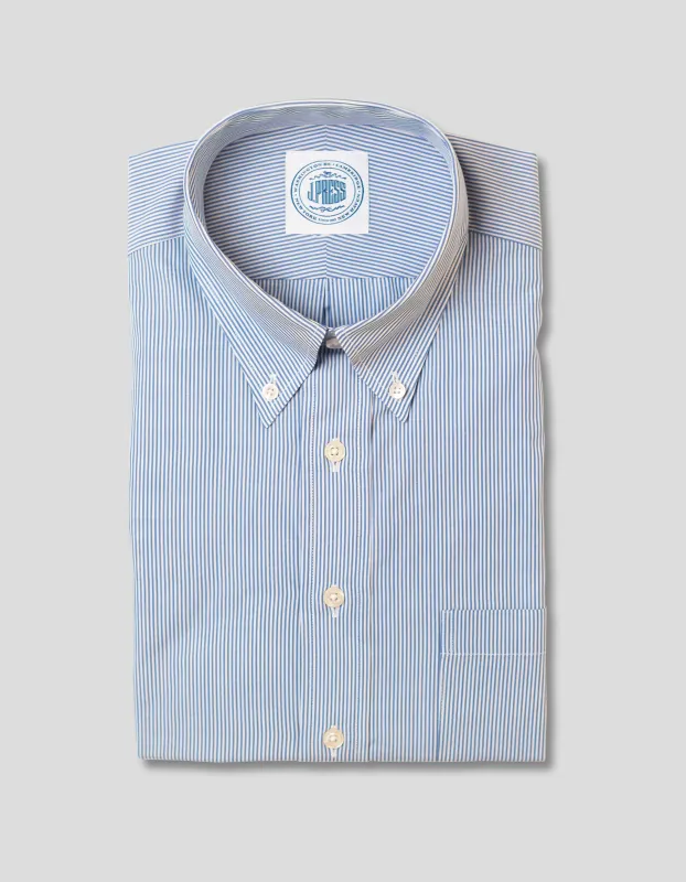 Made-in-Canada Medium Blue Hairline Stripe Button Down Shirt - Classic Fit sold by J. Press