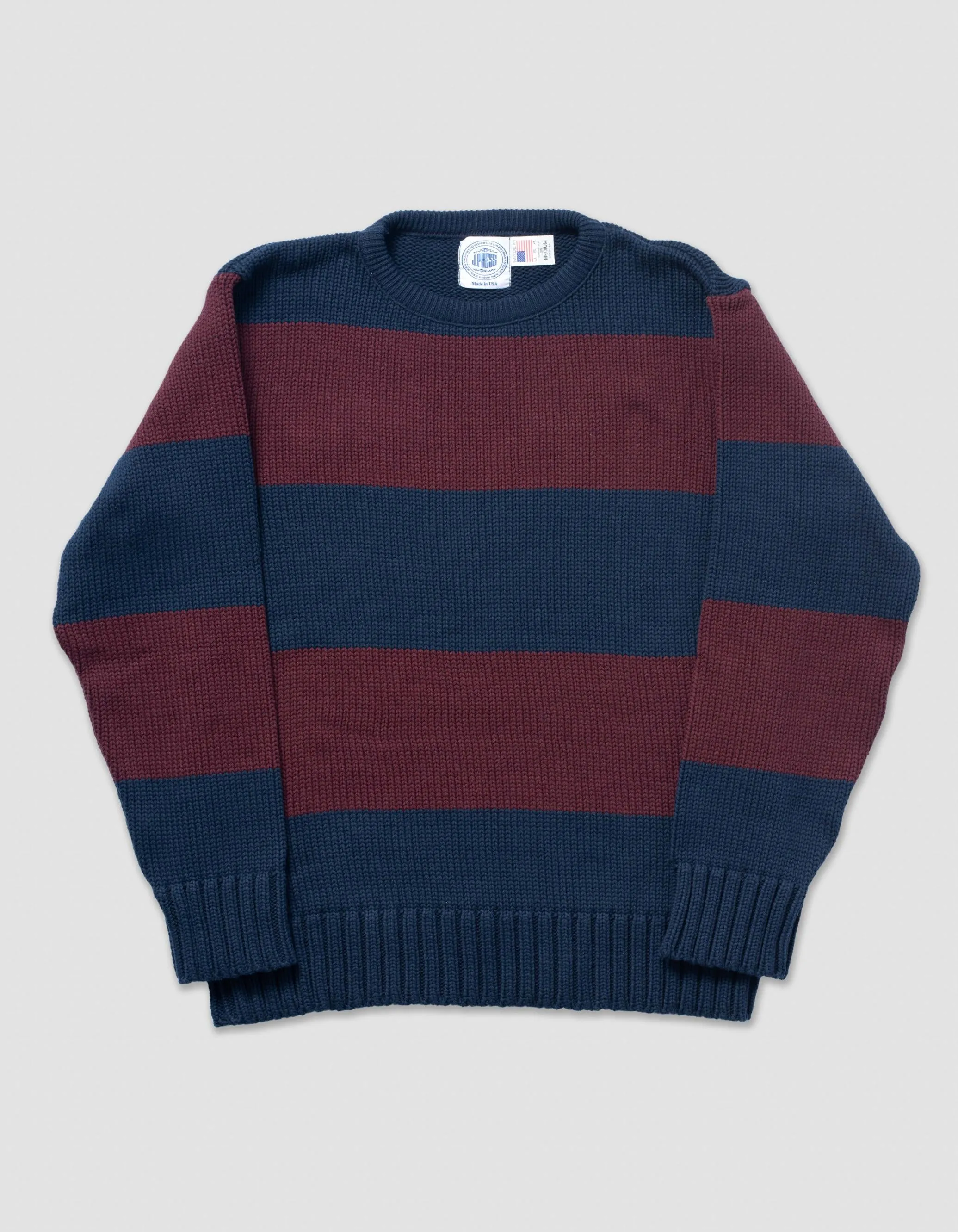 Made-in-USA Navy & Burgundy Chunky Cotton Stripe Sweater sold by J. Press
