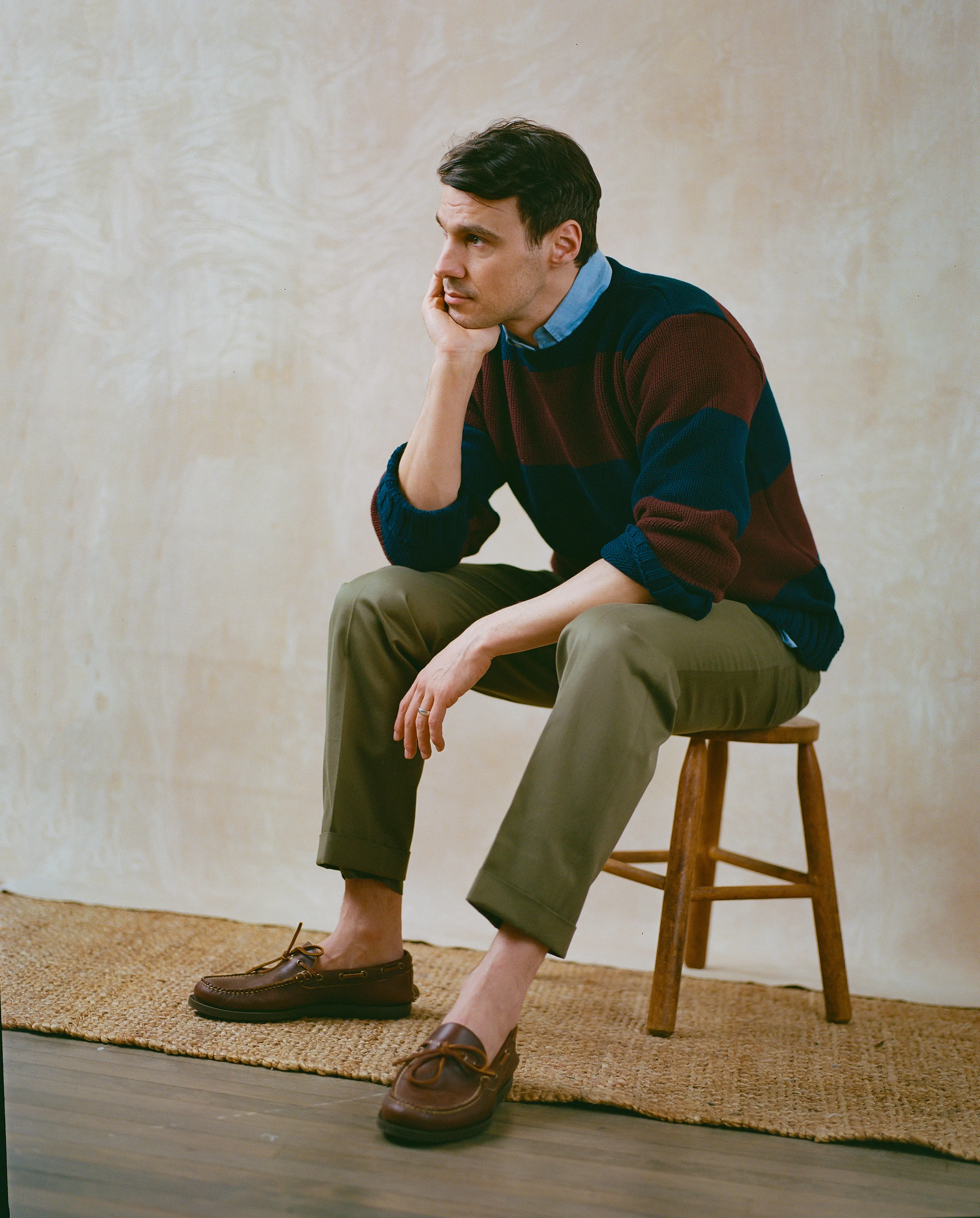 Made-in-USA Navy & Burgundy Chunky Cotton Stripe Sweater sold by J. Press product image thumbnail 2