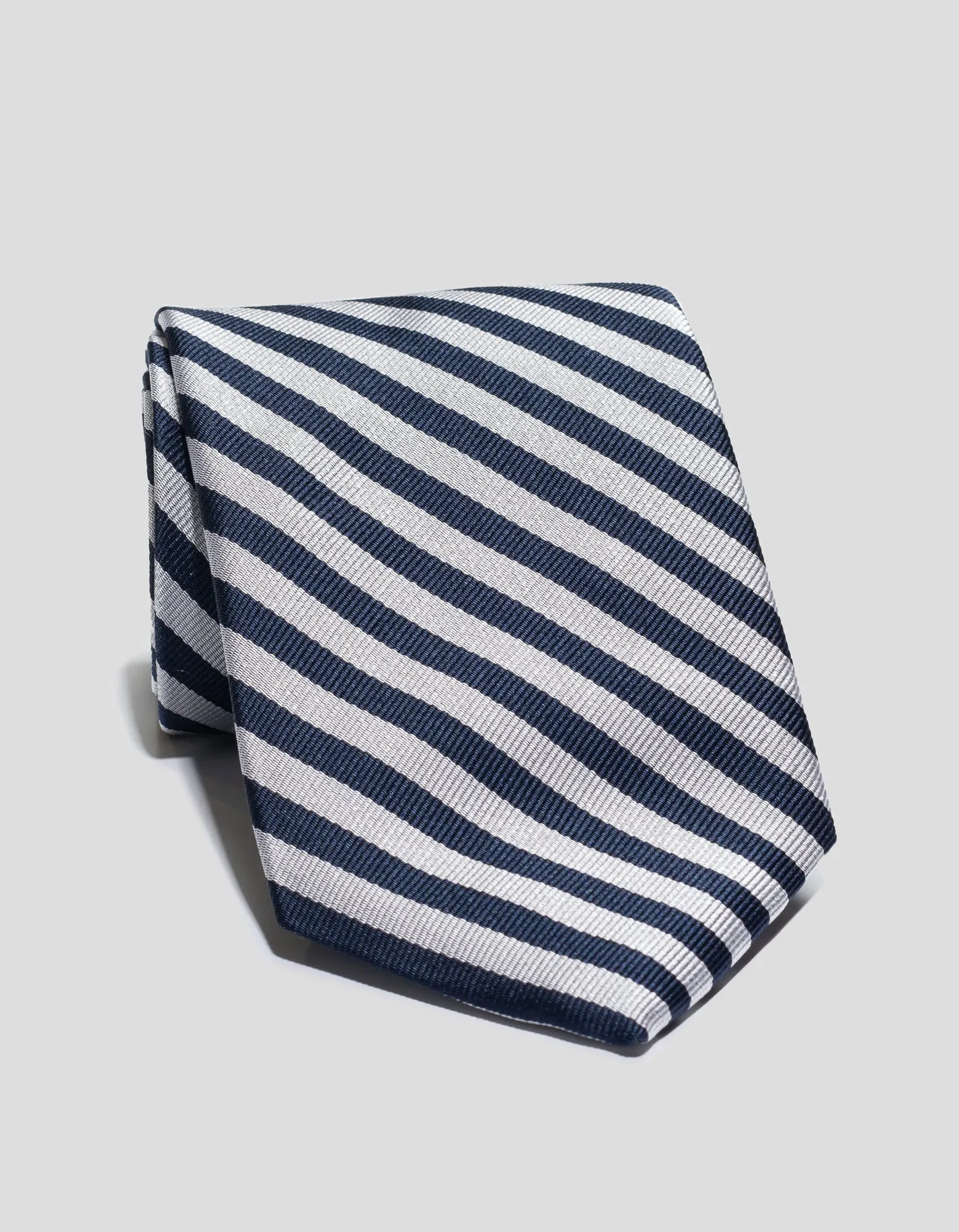 Made-in-England Navy & Silver Jockey Stripe Silk Repp Tie sold by J. Press