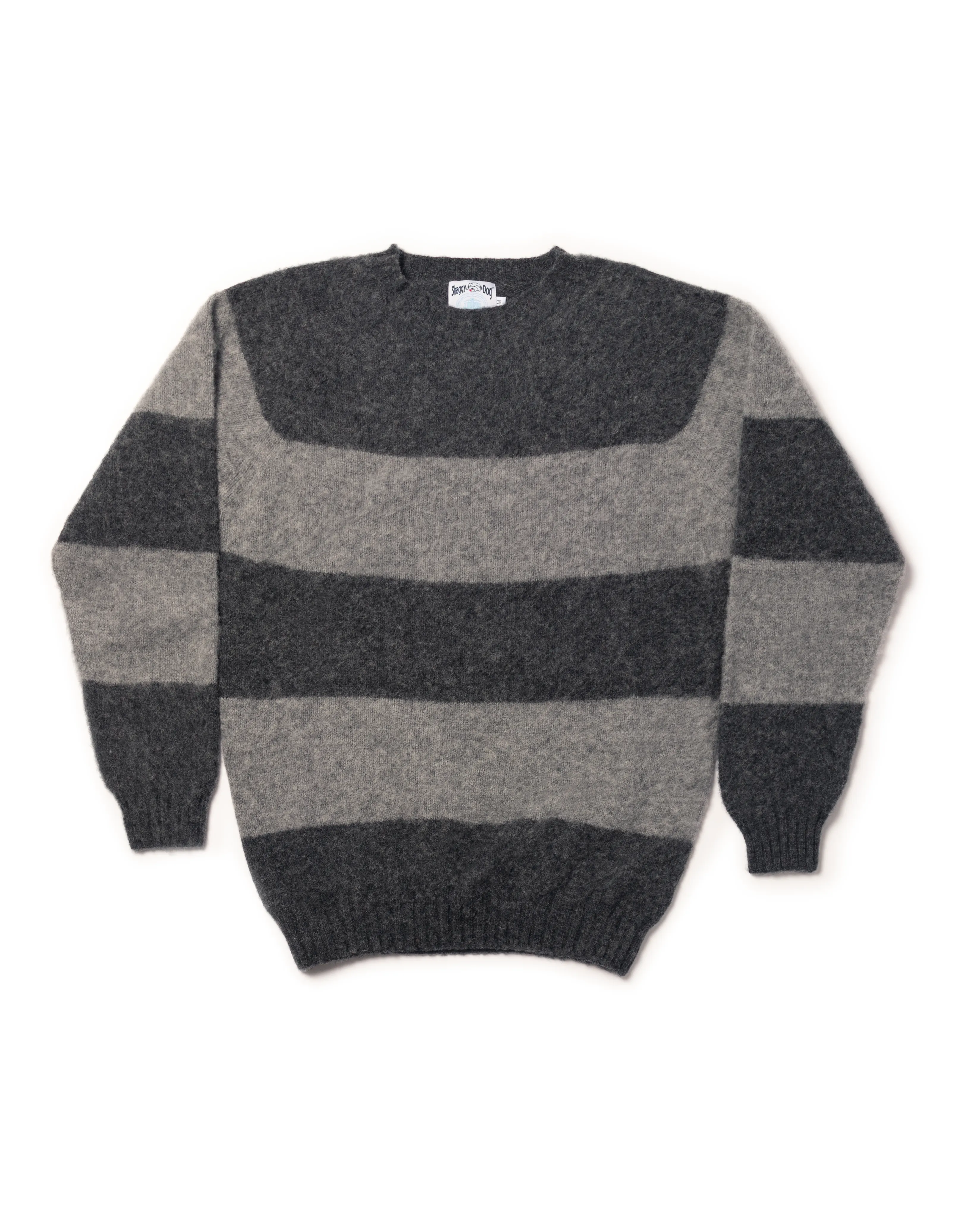 Made-in-Scotland Grey & Black Shaggy Dog Block Stripe Sweater - Trim Fit sold by J. Press