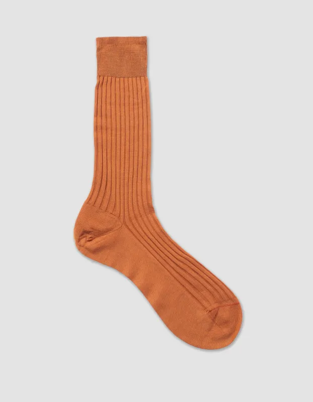 Made-in-England Orange Mid-Calf Ribbed Cotton Socks sold by J. Press
