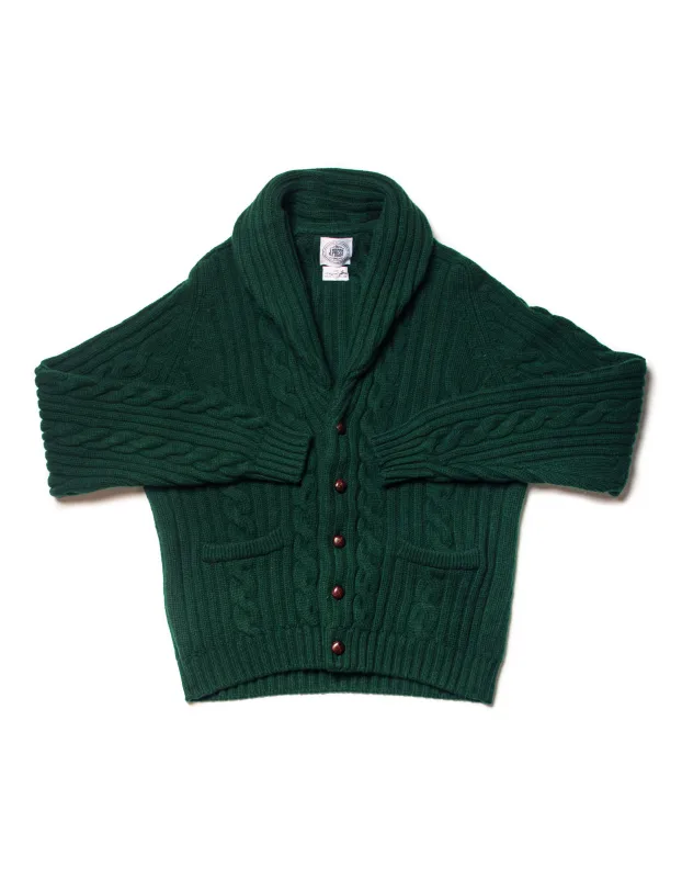 GREEN LAMBSWOOL CABLE CARDIGAN sold by J. Press
