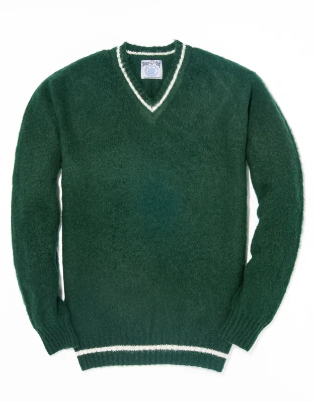 Made-in-Scotland Green Shaggy Dog V-Neck Sweater - Trim Fit sold by J. Press