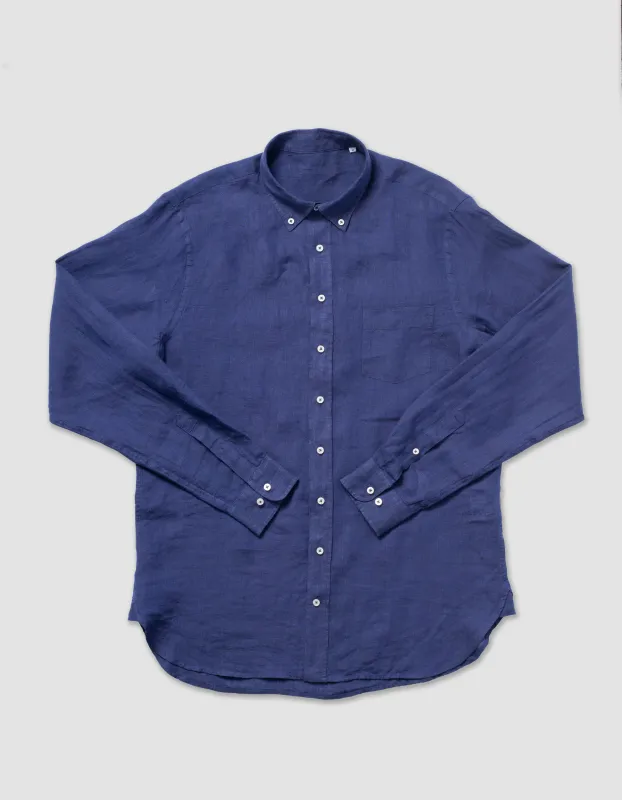 Solid Navy Linen Sport Shirt - Classic Fit sold by J. Press