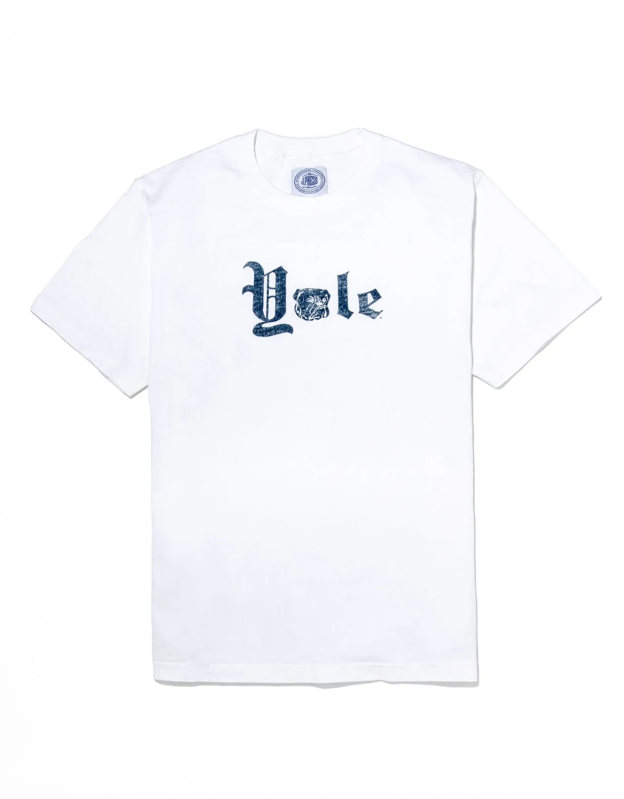 Yale White Gothic Spellout T-Shirt sold by J. Press