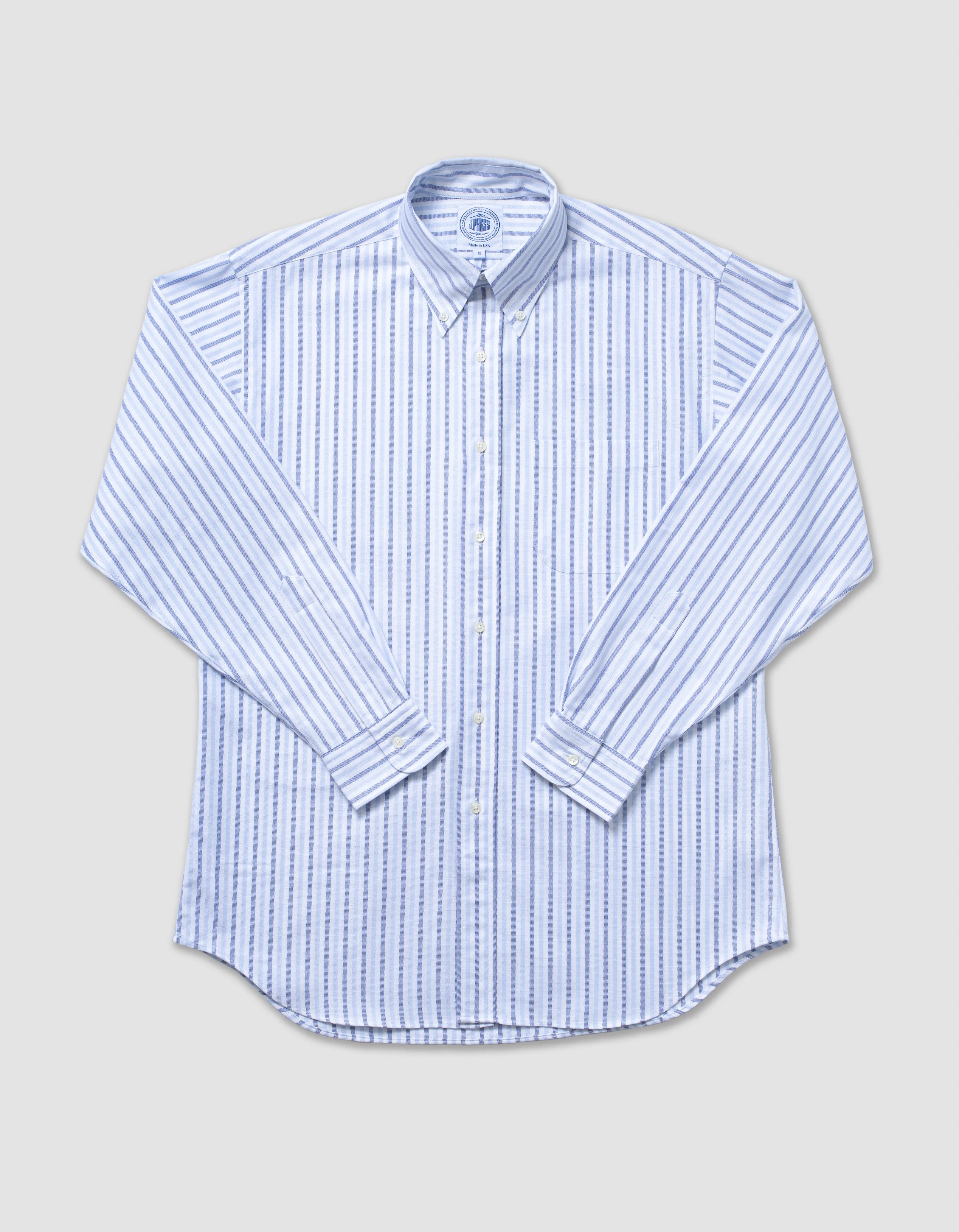 Made-in-USA Blue & Light Blue Bold Stripe Oxford Sport Shirt - Classic Fit sold by J. Press