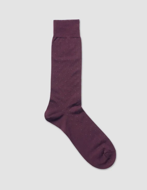 PIN DOT COTTON MID-CALF SOCKS - BURGUNDY sold by J. Press