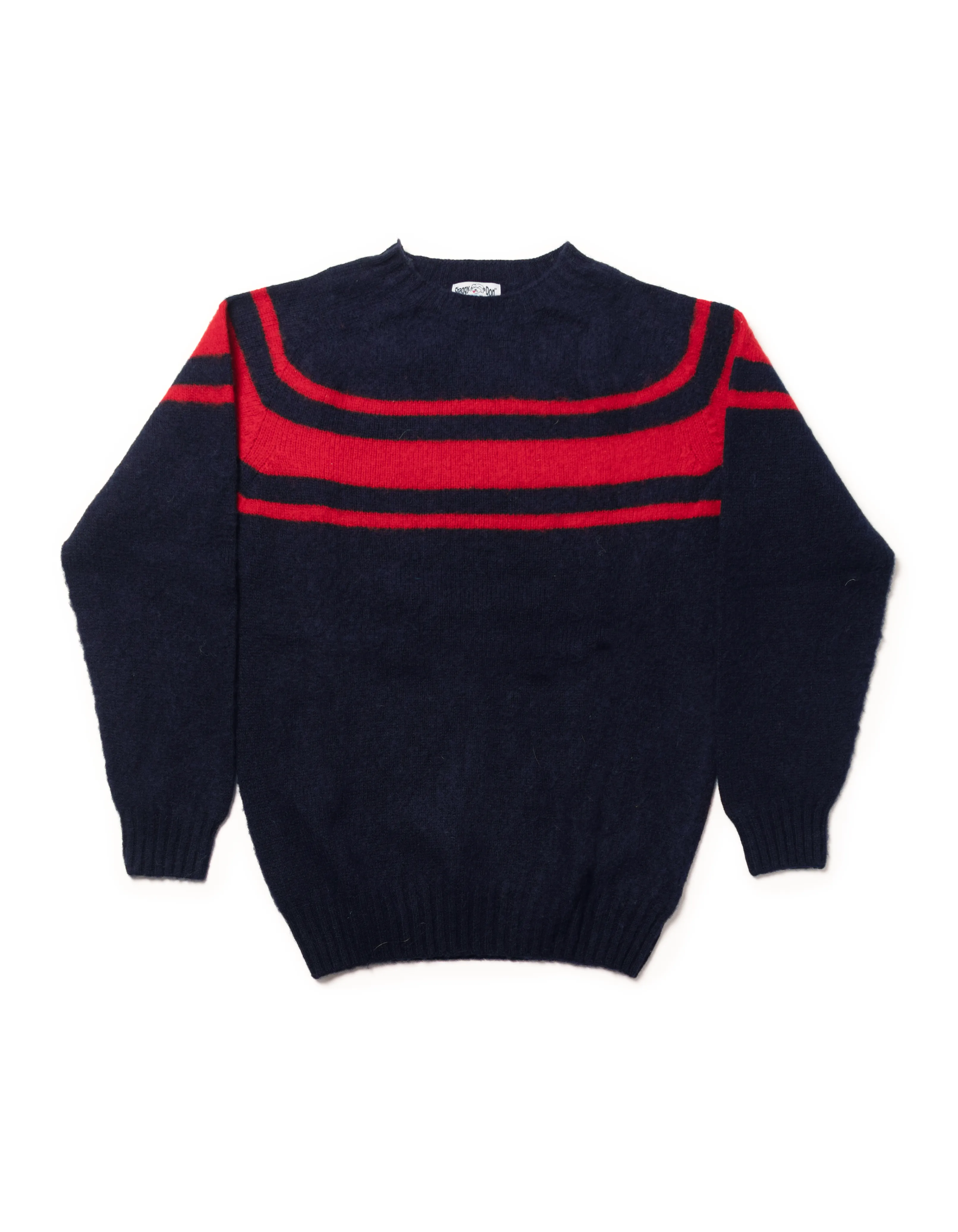 Made-in-Scotland Navy Chest Stripe Shaggy Dog Sweater - Trim Fit sold by J. Press