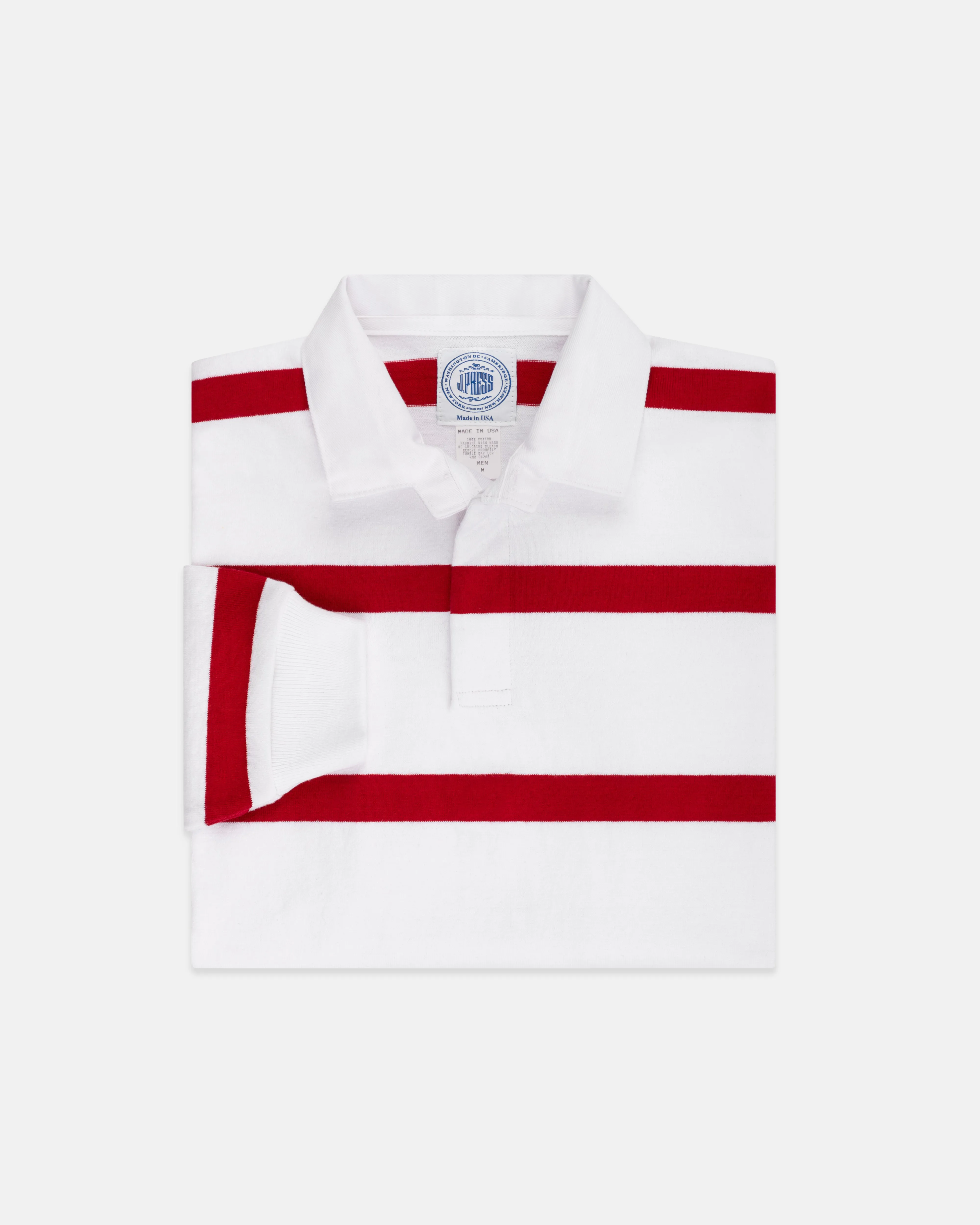 Made-in-USA Red Bar Stripe Cotton Rugby sold by J. Press