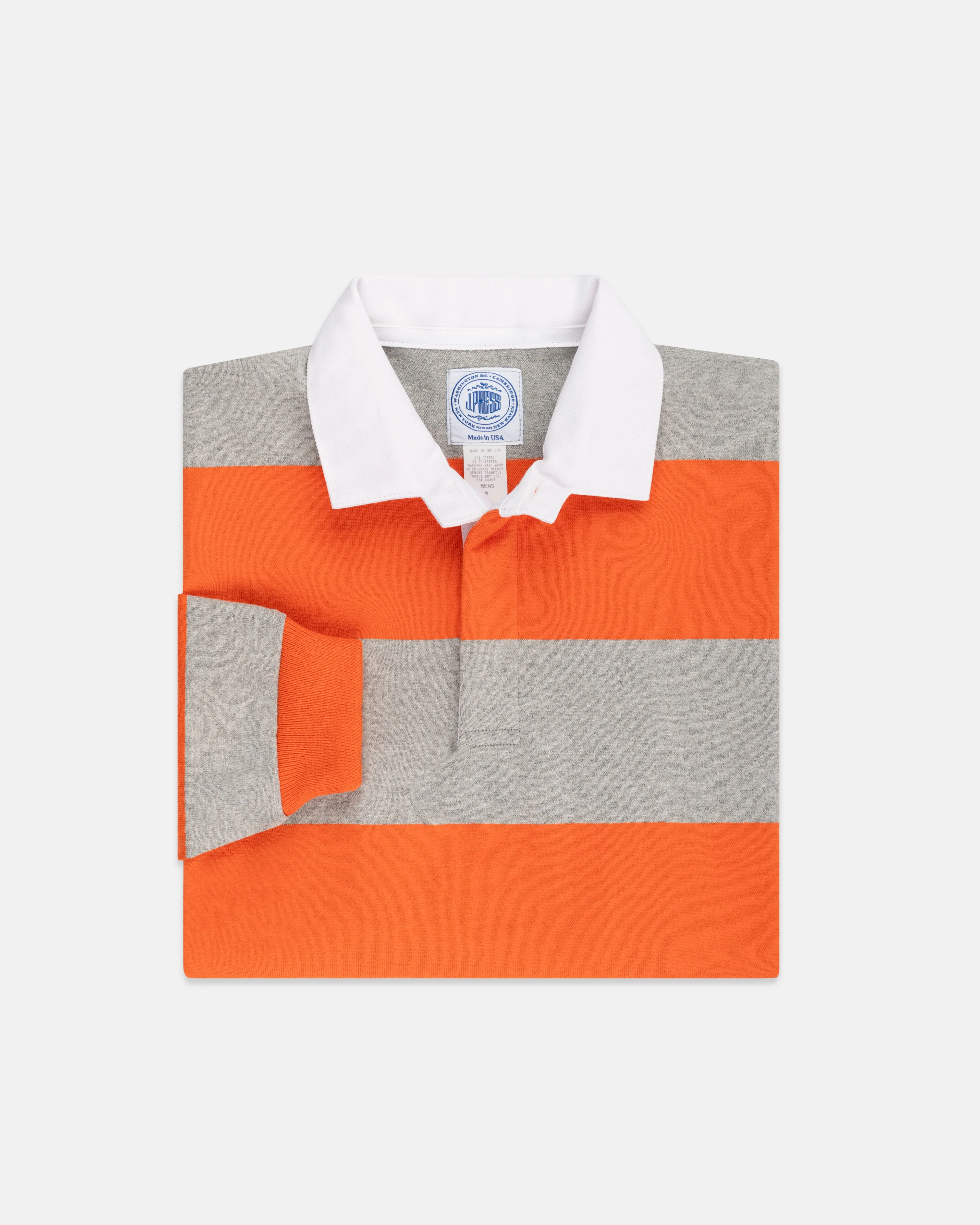 Made-in-USA Grey Guard Stripe Cotton Rugby sold by J. Press