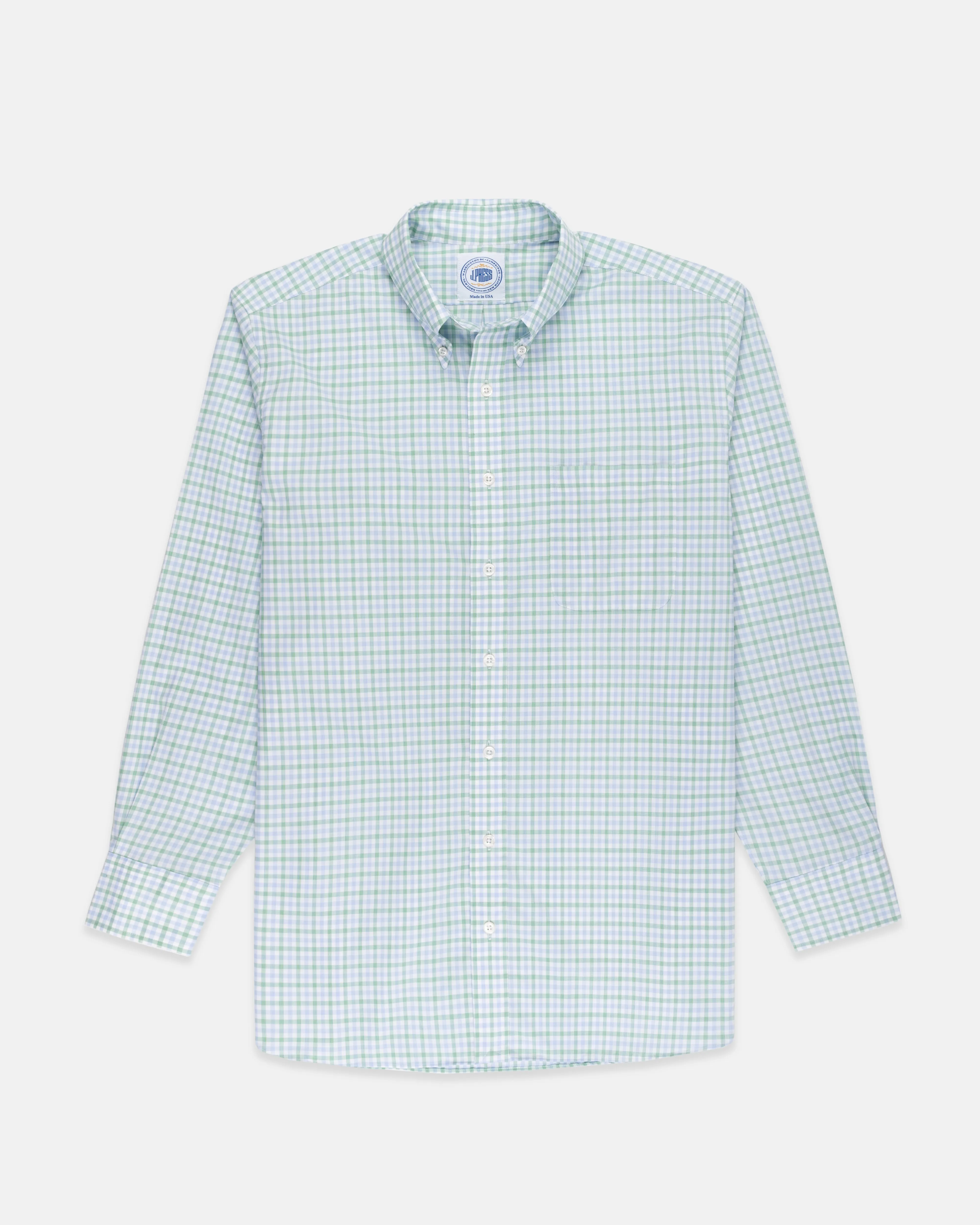 Made-in-USA Thomas Mason Blue and Green Tattersall Button Down Shirt - Regular Fit sold by J. Press product image thumbnail 2