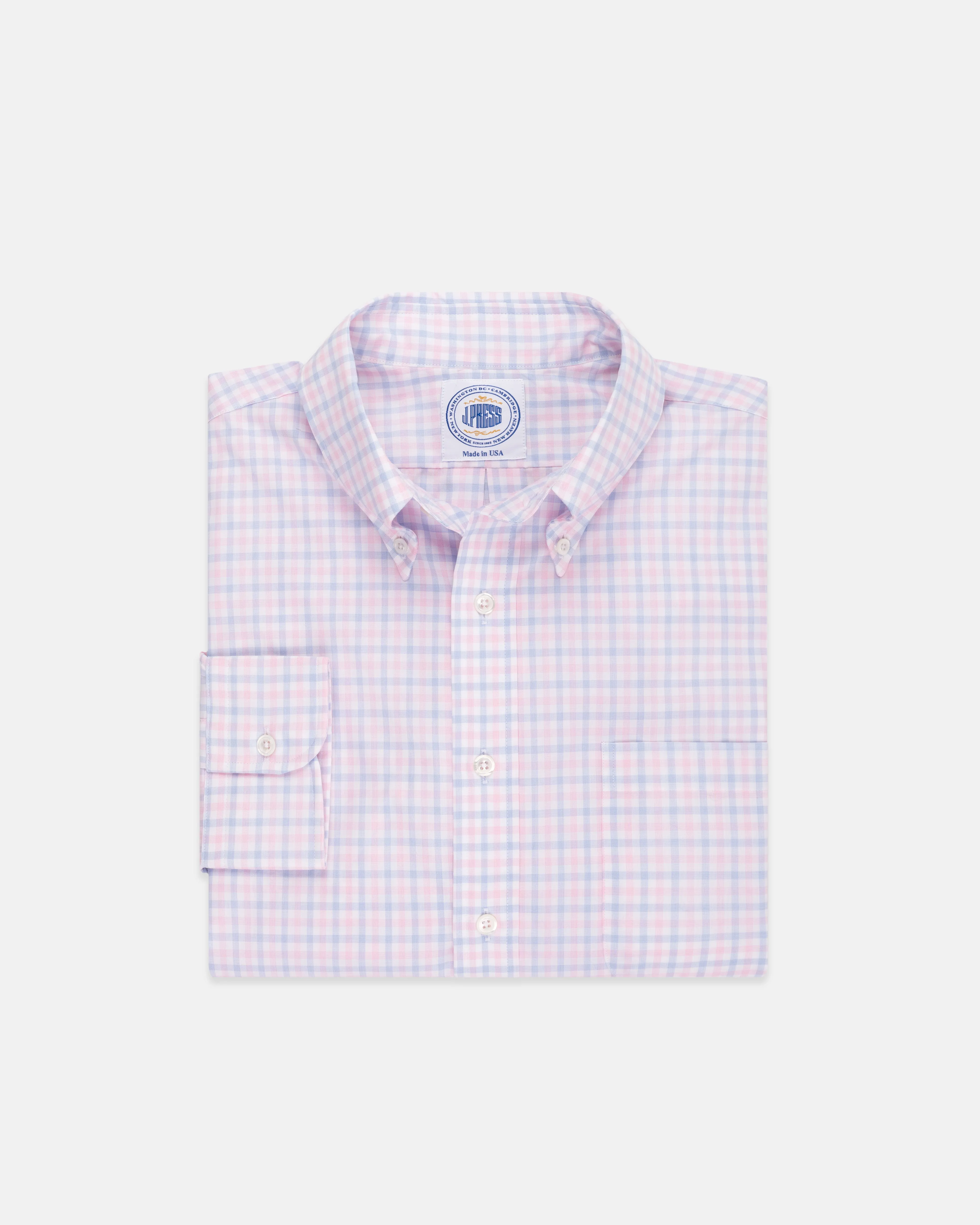 Made-in-USA Thomas Mason Blue & Pink Check Button Down Shirt - Regular Fit sold by J. Press