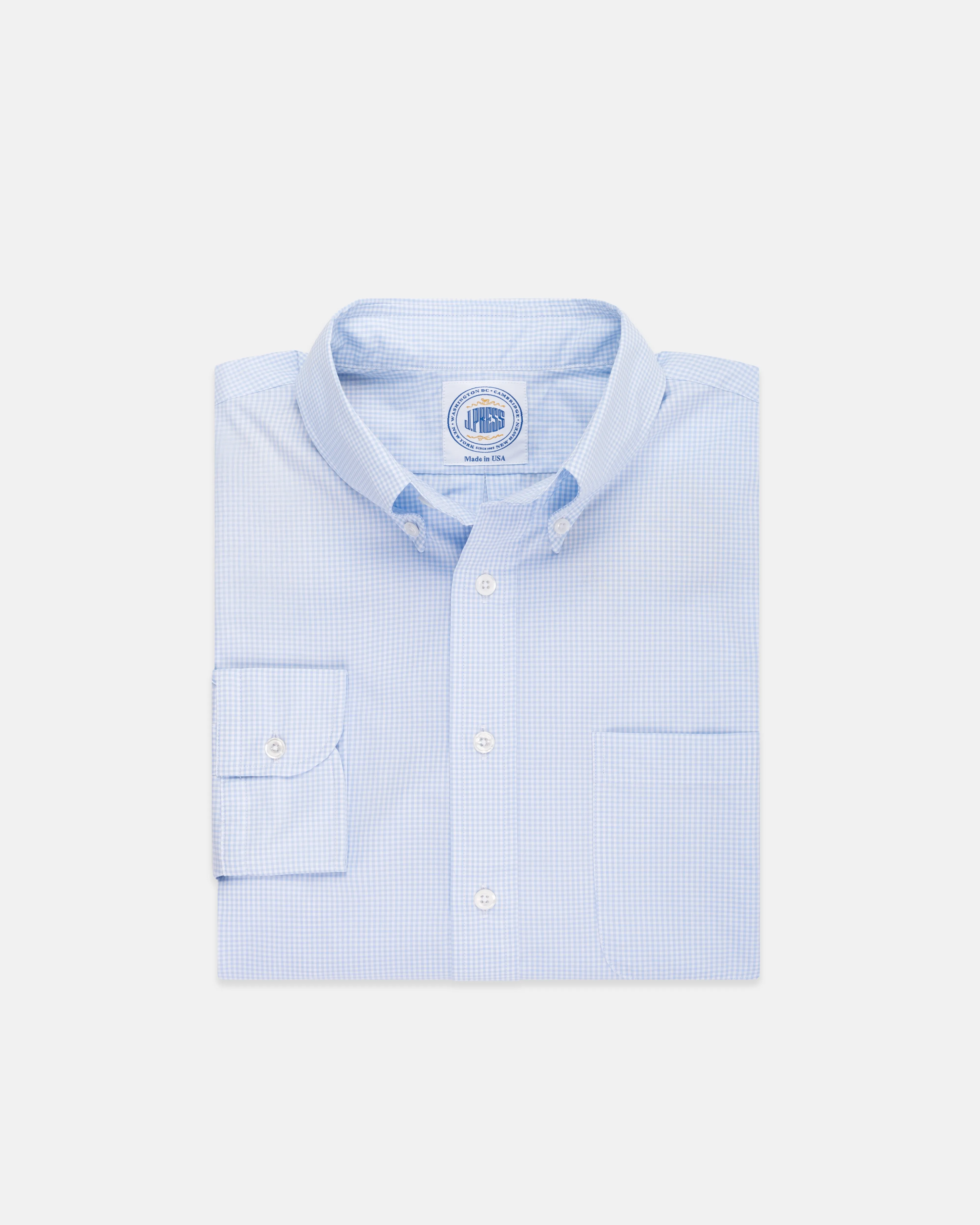 Made-in-USA Thomas Mason Light Blue Mini Gingham Button Down Shirt - Classic Fit sold by J. Press